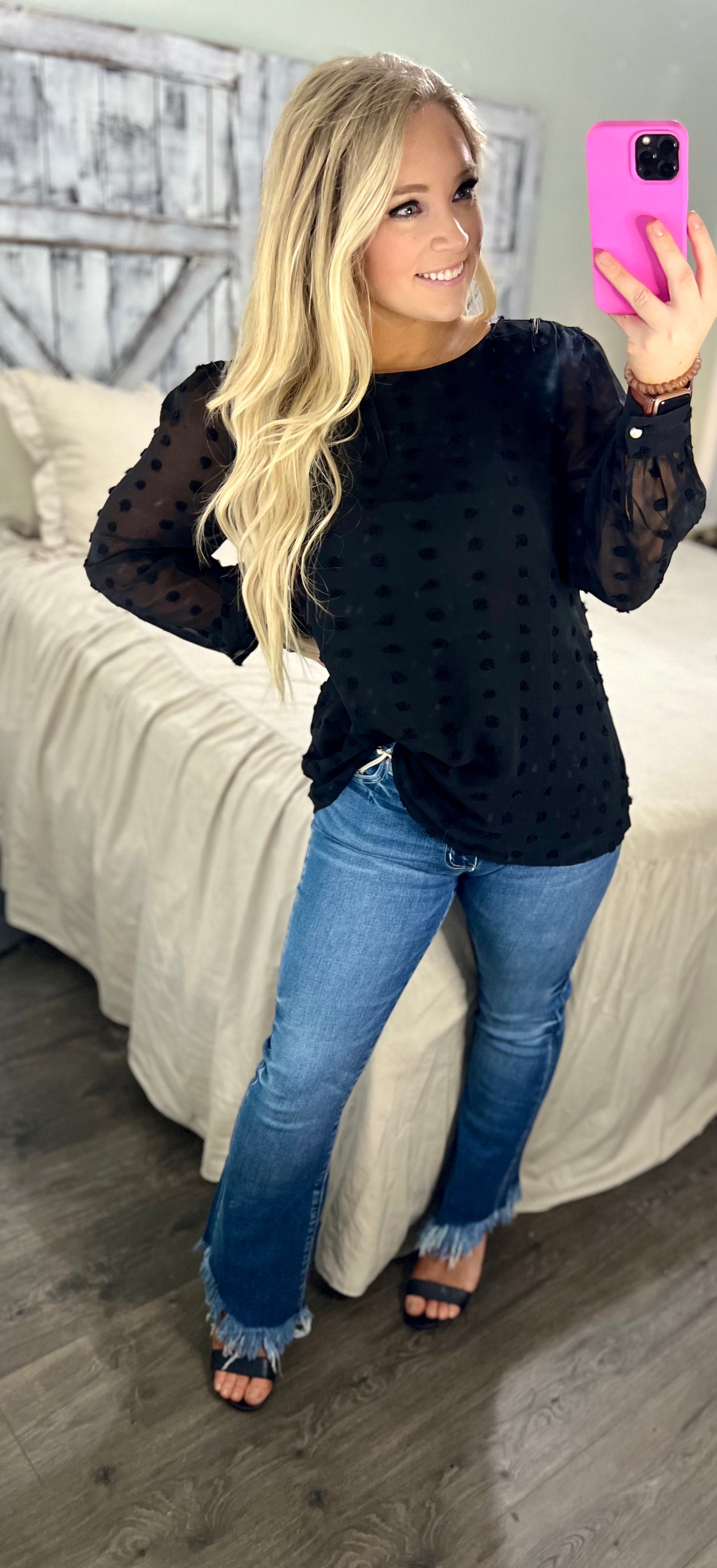 Swiss Dot Round Neck Blouse