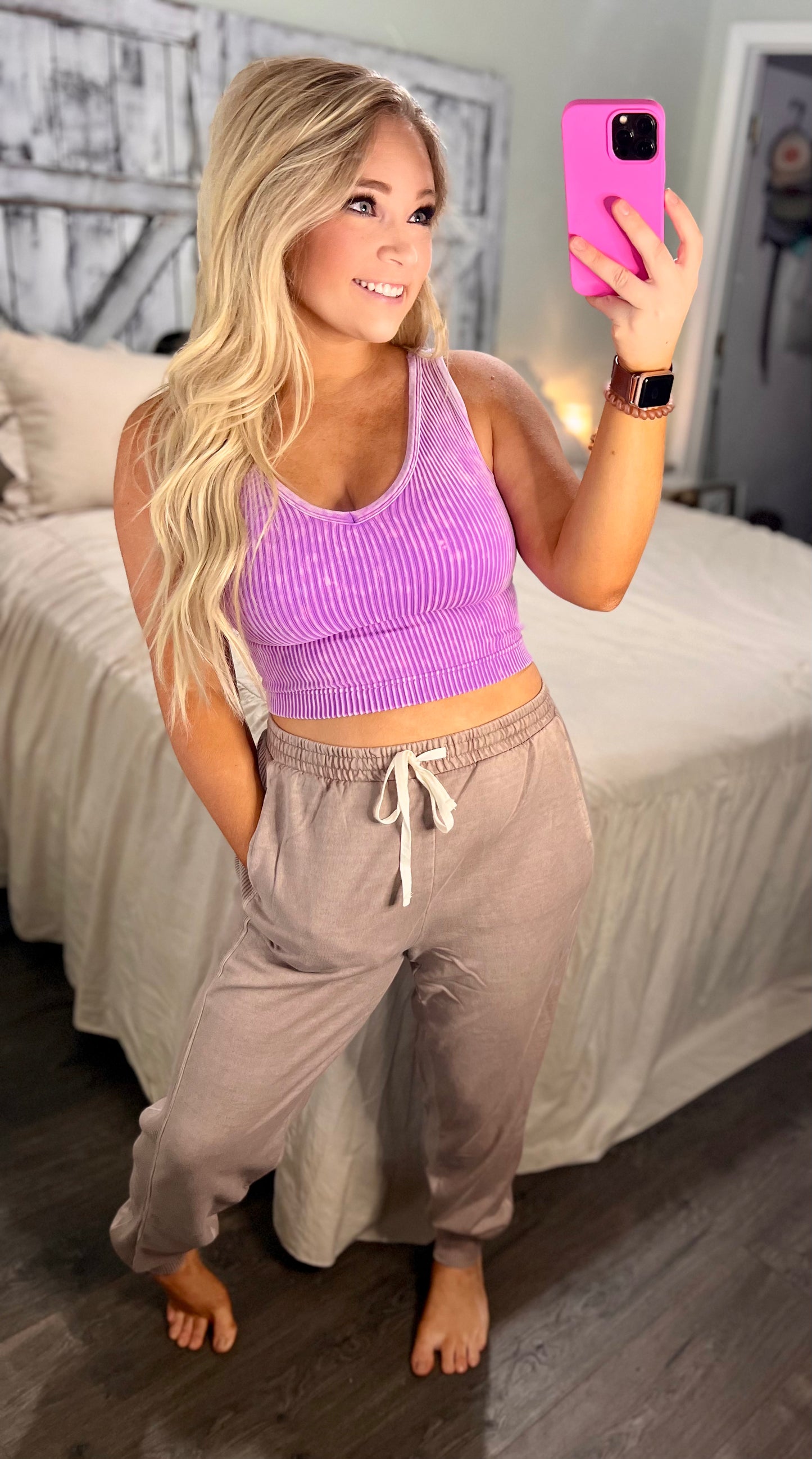 2-Way Neckline Washed Ribbed Cropped Tank Top