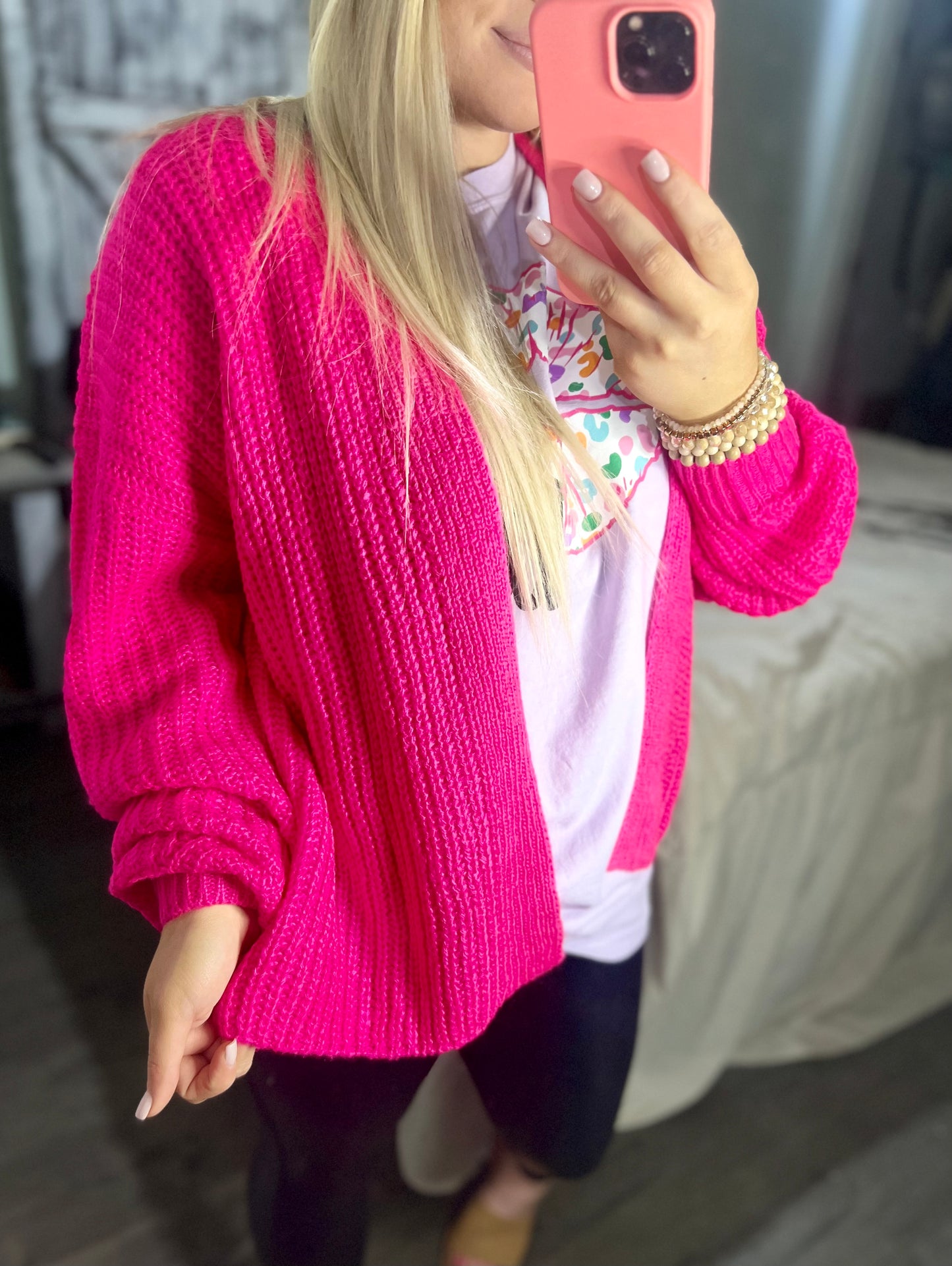 Woven Right Rib-Knit Open Front Drop Shoulder Cardigan