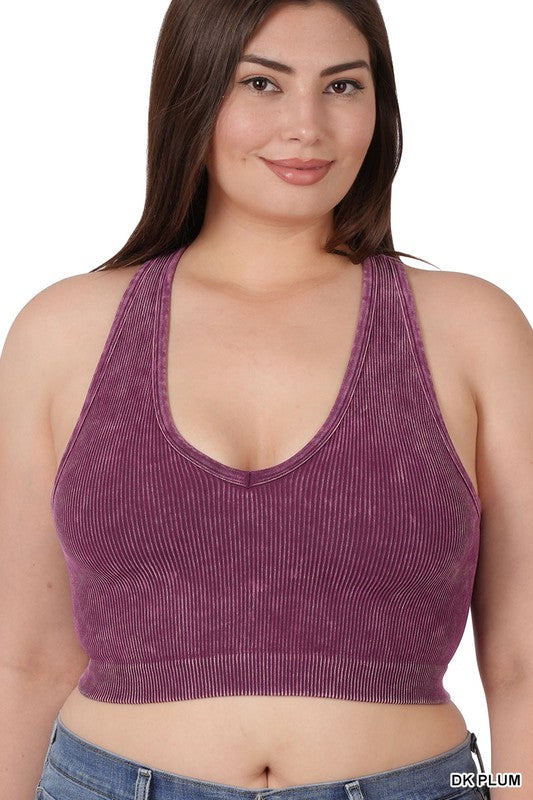 PLUS WASHED RIBBED CROPPED RACERBACK TANK TOP