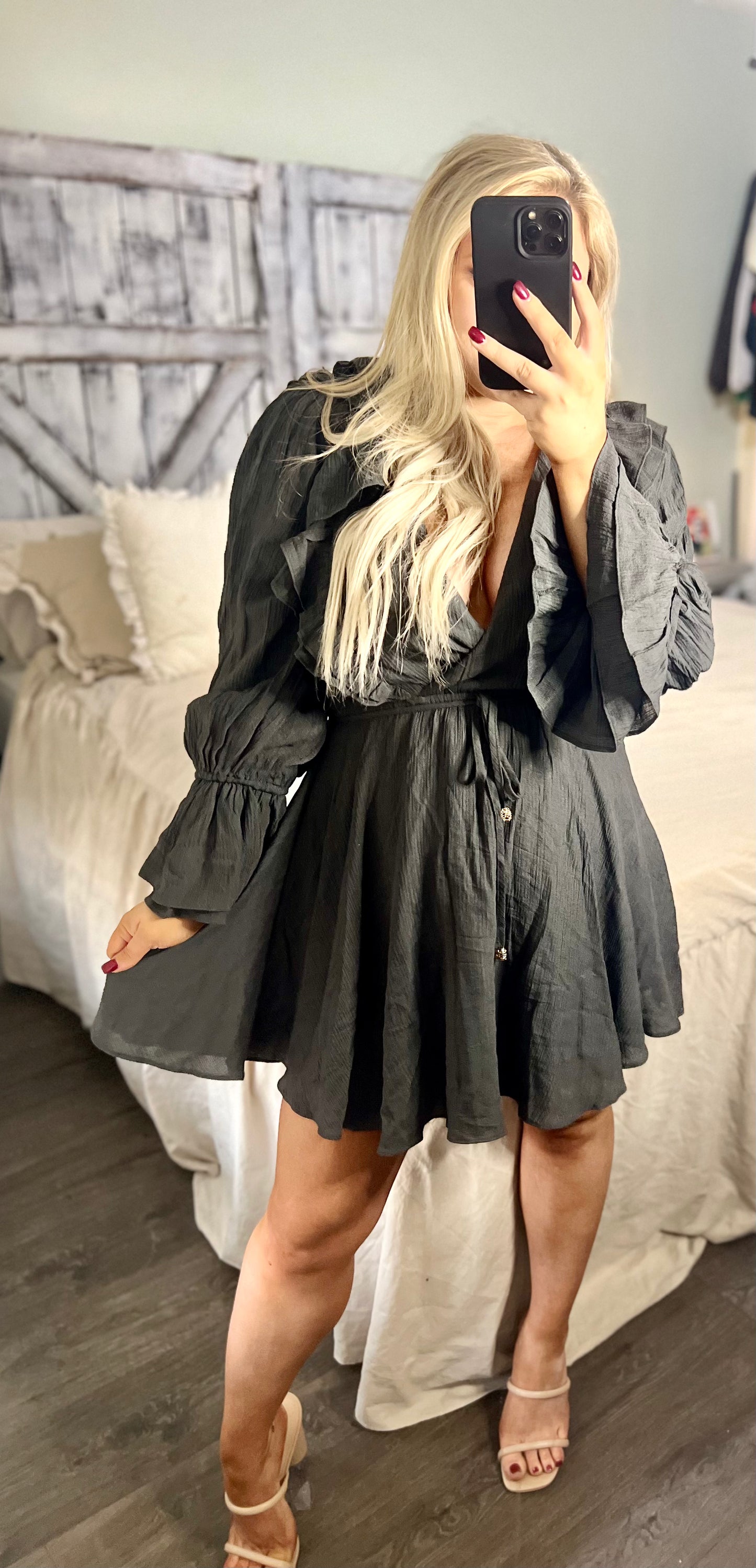 Ruffle Surplice Tied Mini Dress