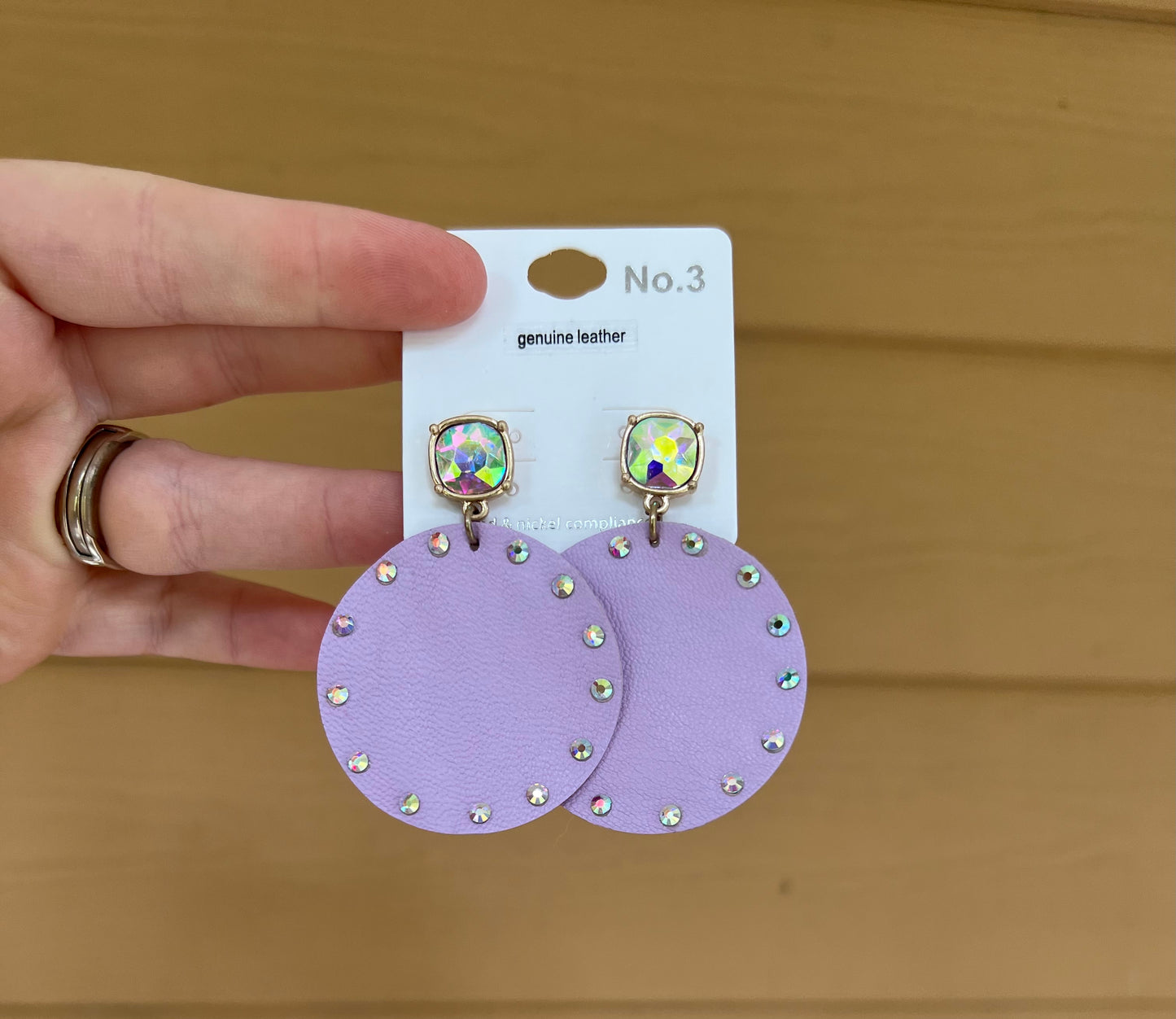 Iridescent trimmed circle earrings