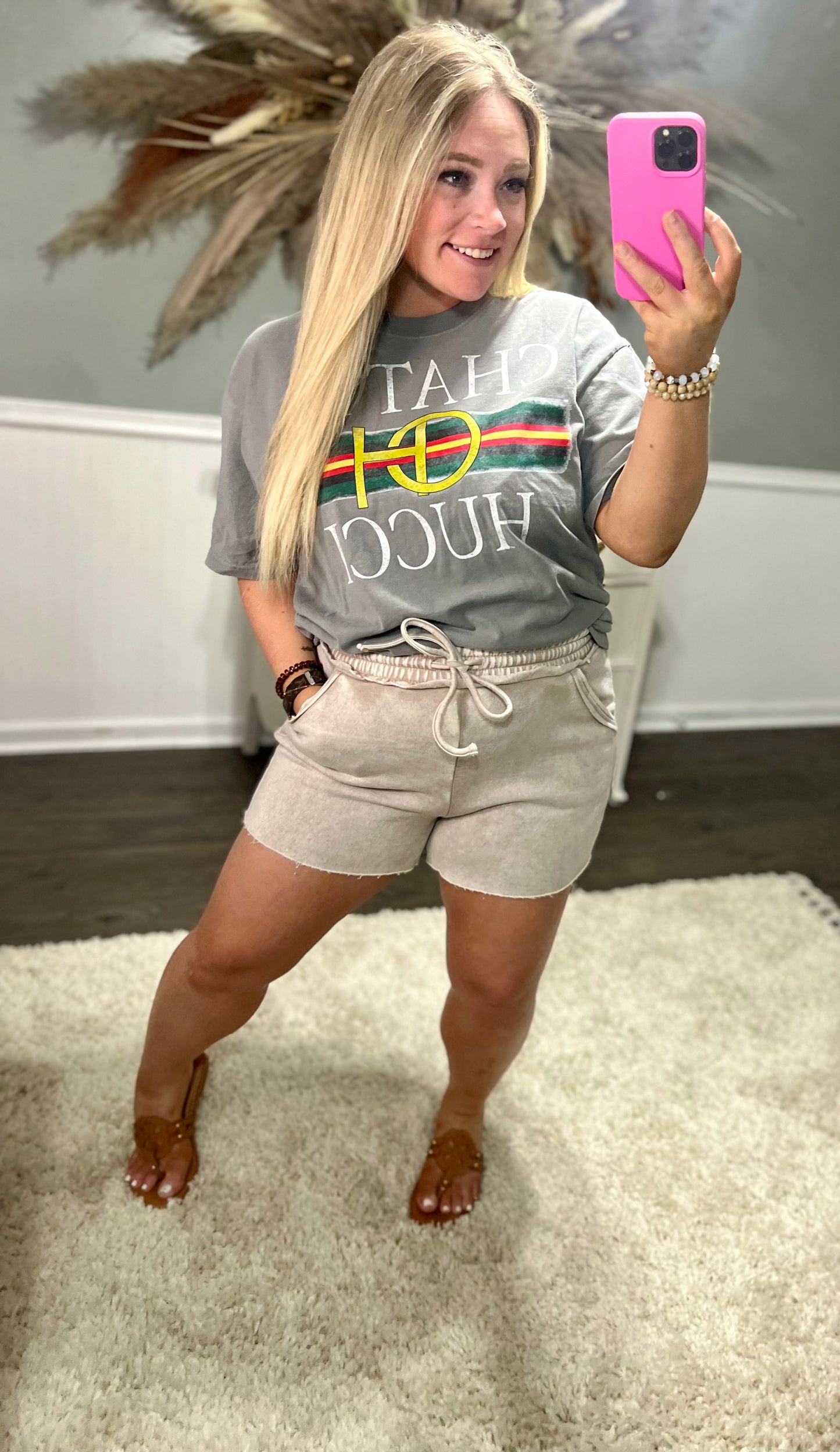 Acid Wash Fleece Drawstring Shorts with Pockets in Ash Mocha