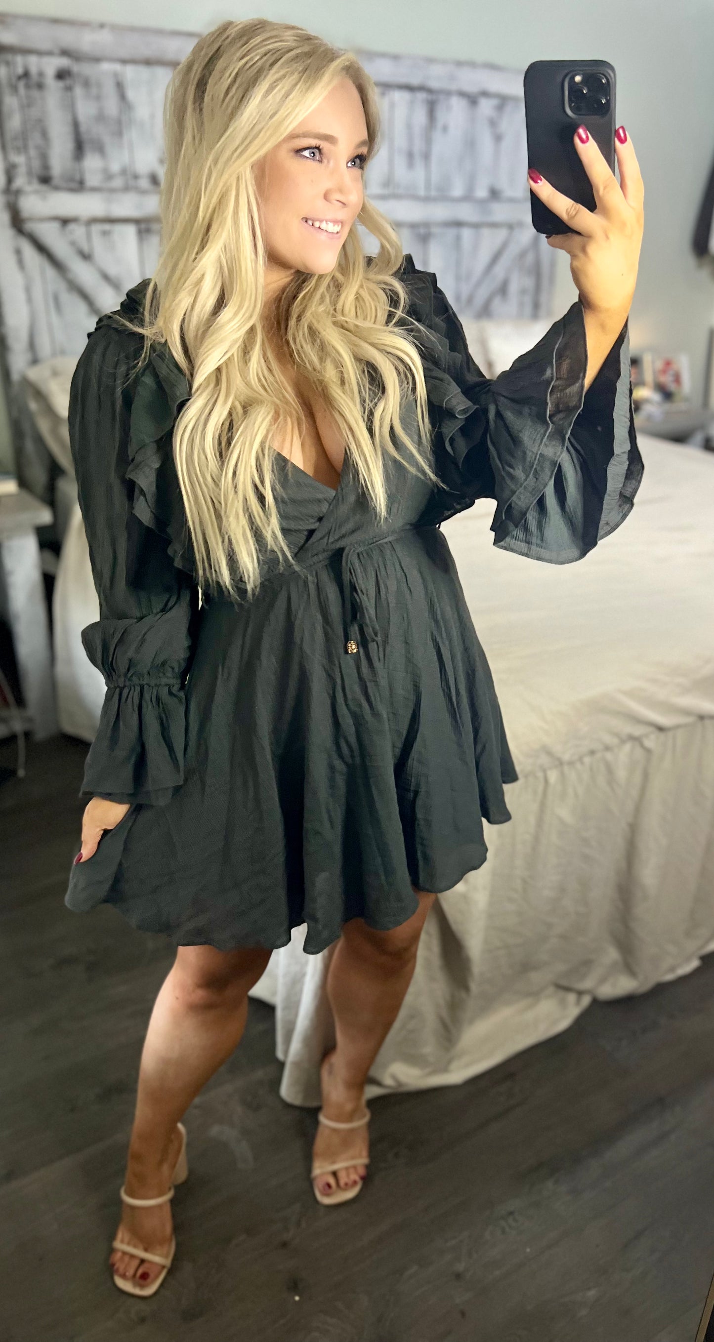 Ruffle Surplice Tied Mini Dress