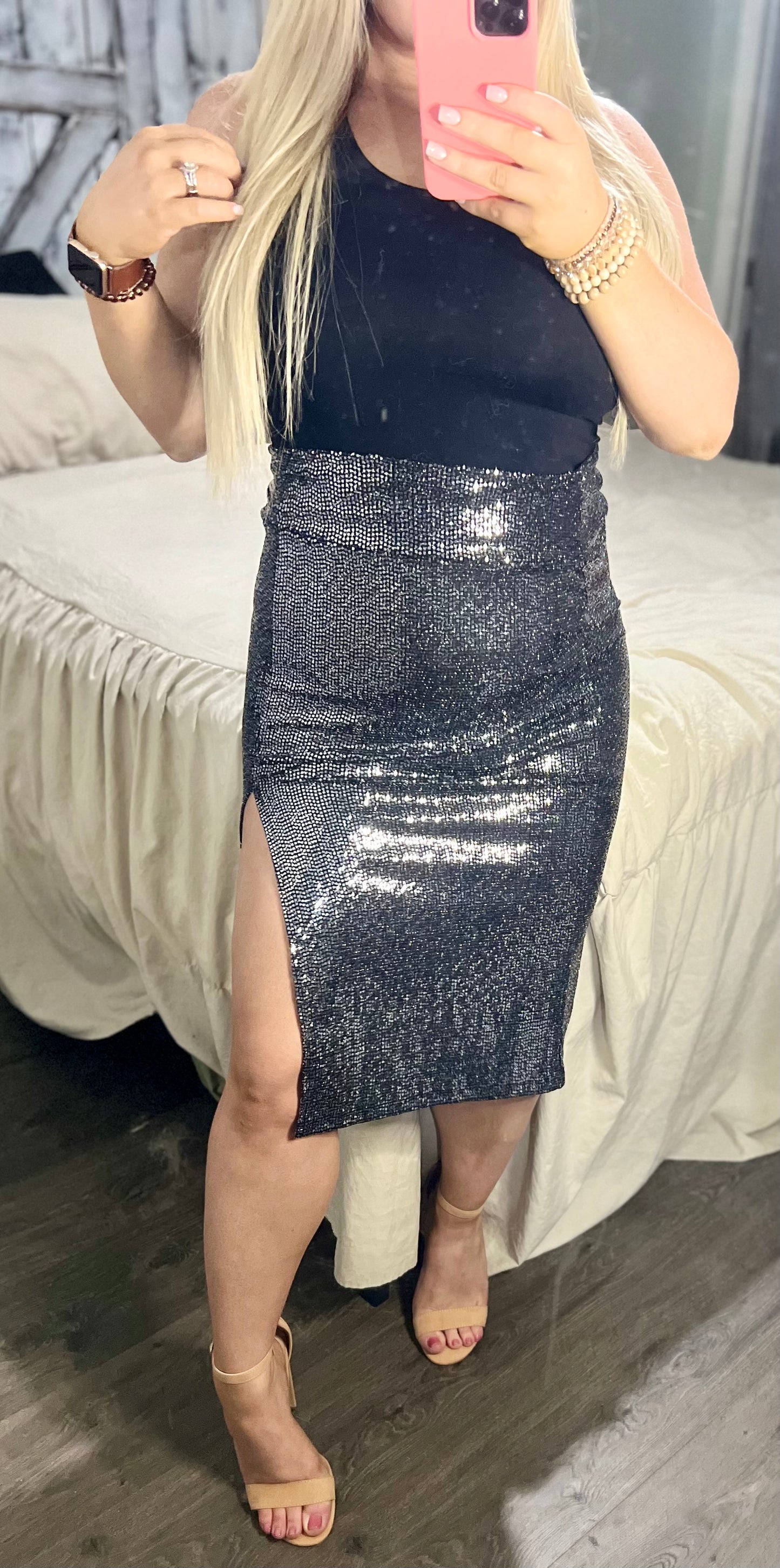 High Waist Sequin Skirt