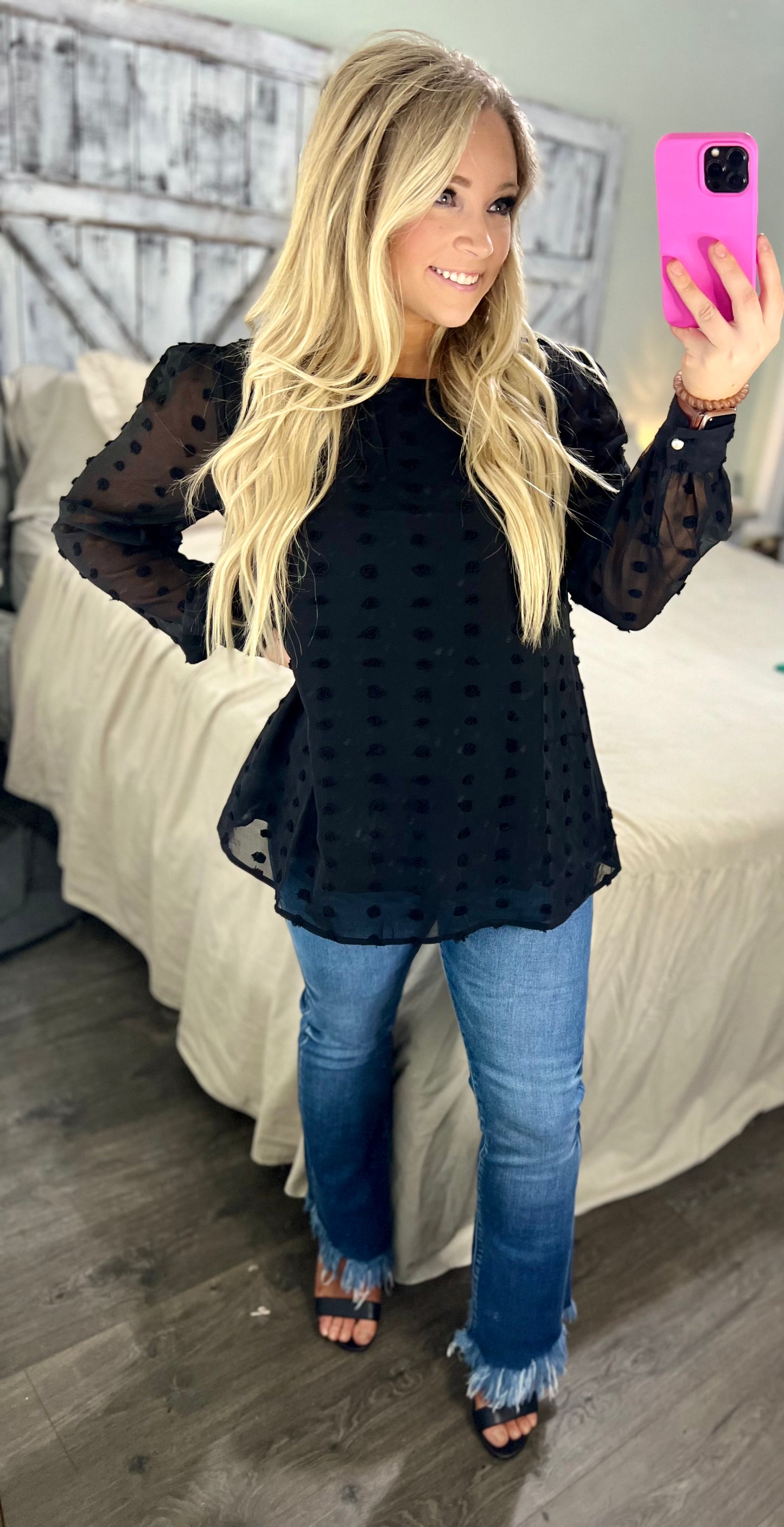 Swiss Dot Round Neck Blouse
