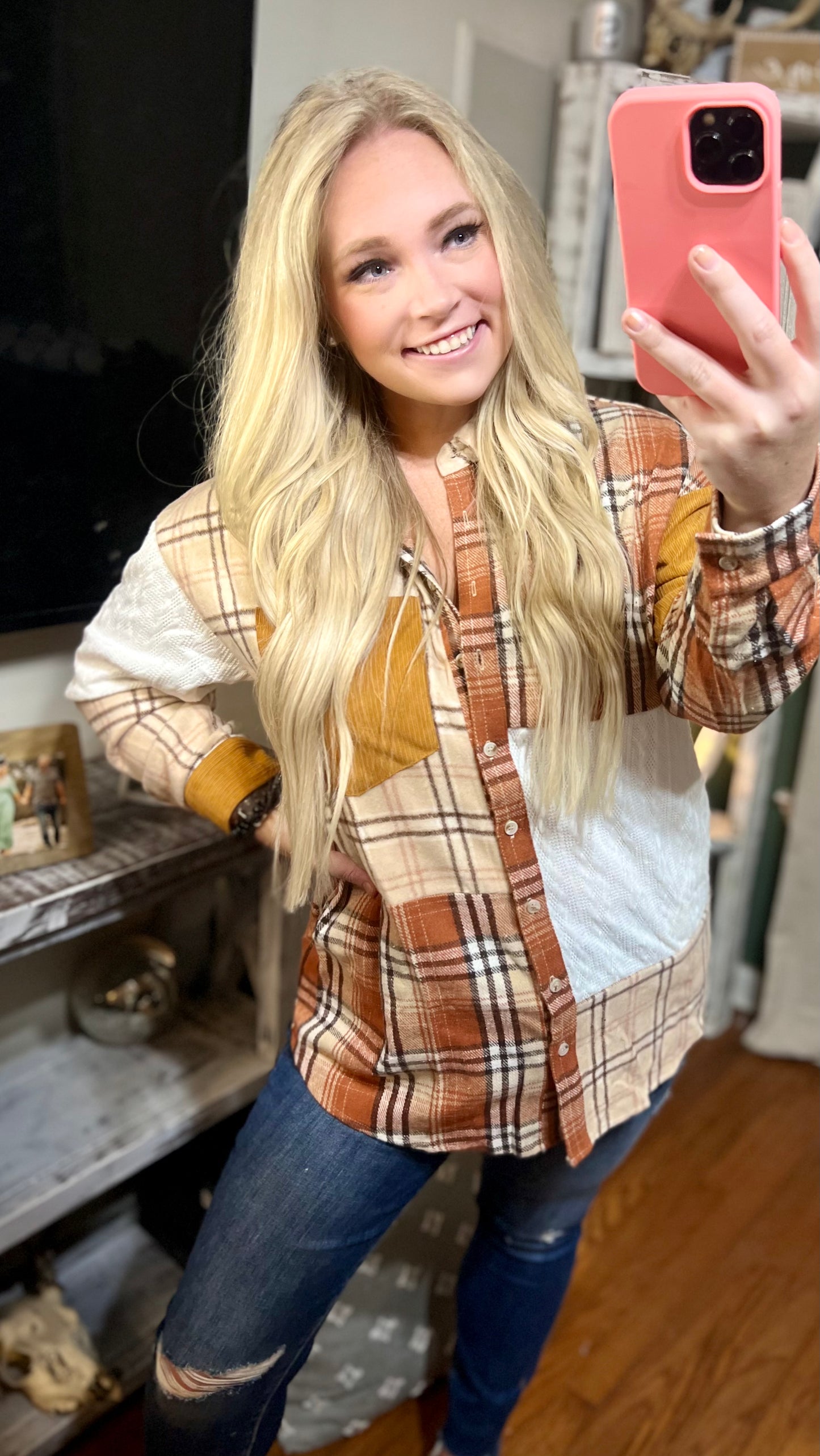 Patchwork Plaid Button Up