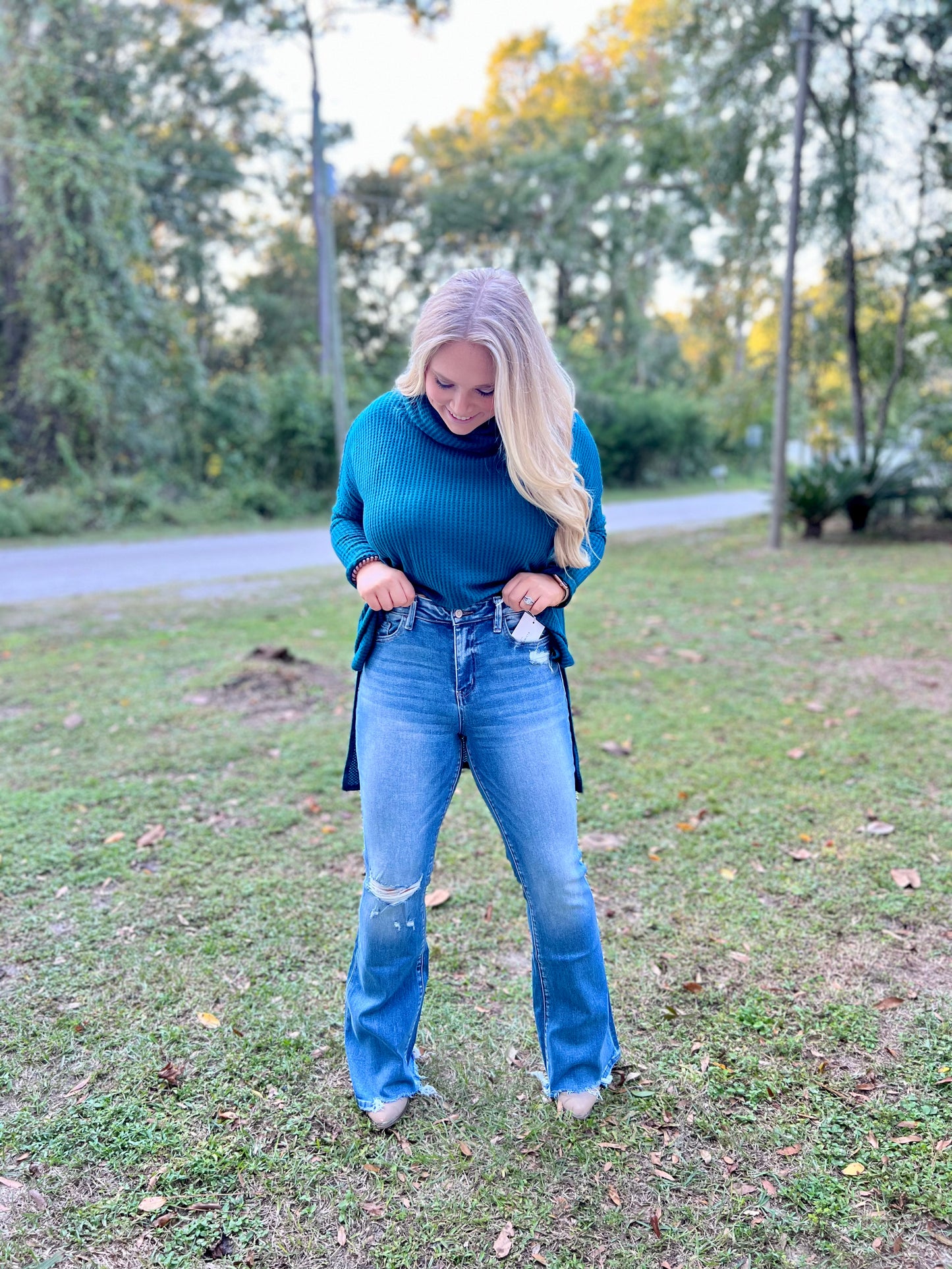 High Rise Flare W/ Flare Detail Jeans