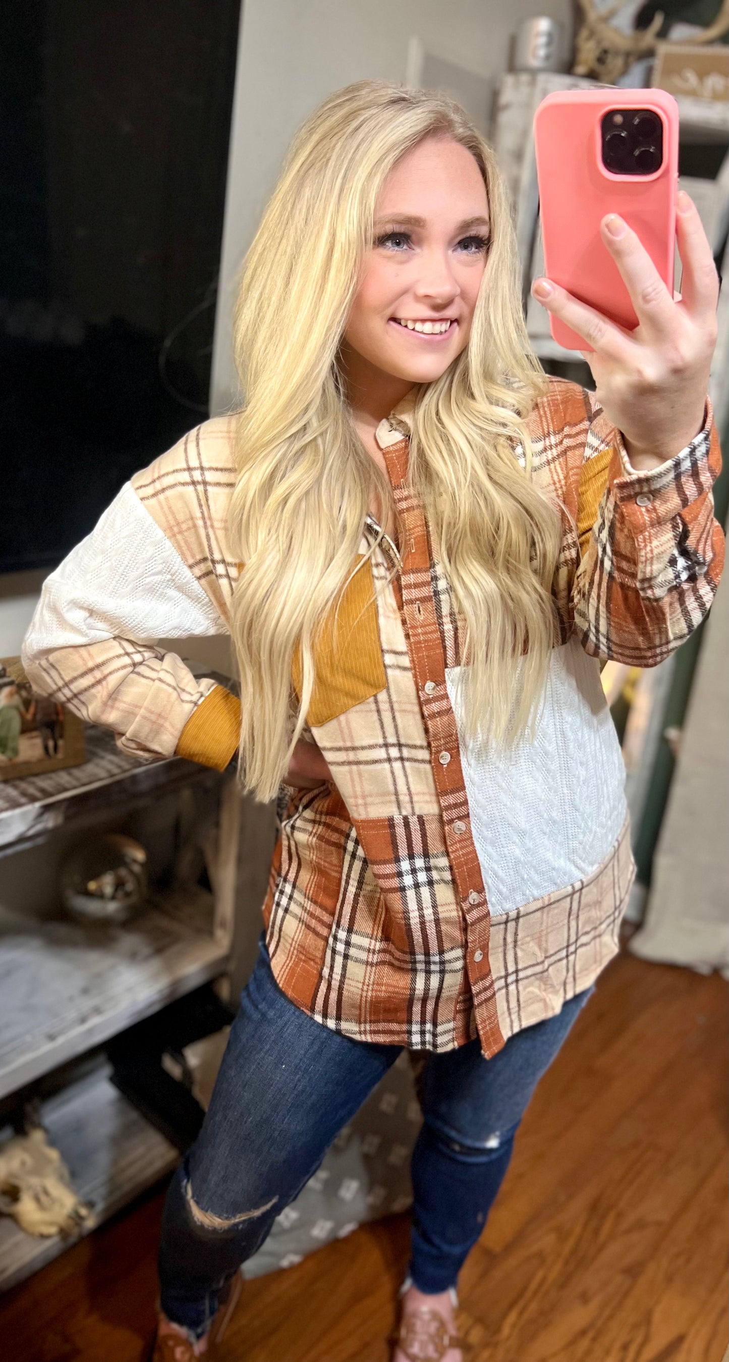 Patchwork Plaid Button Up