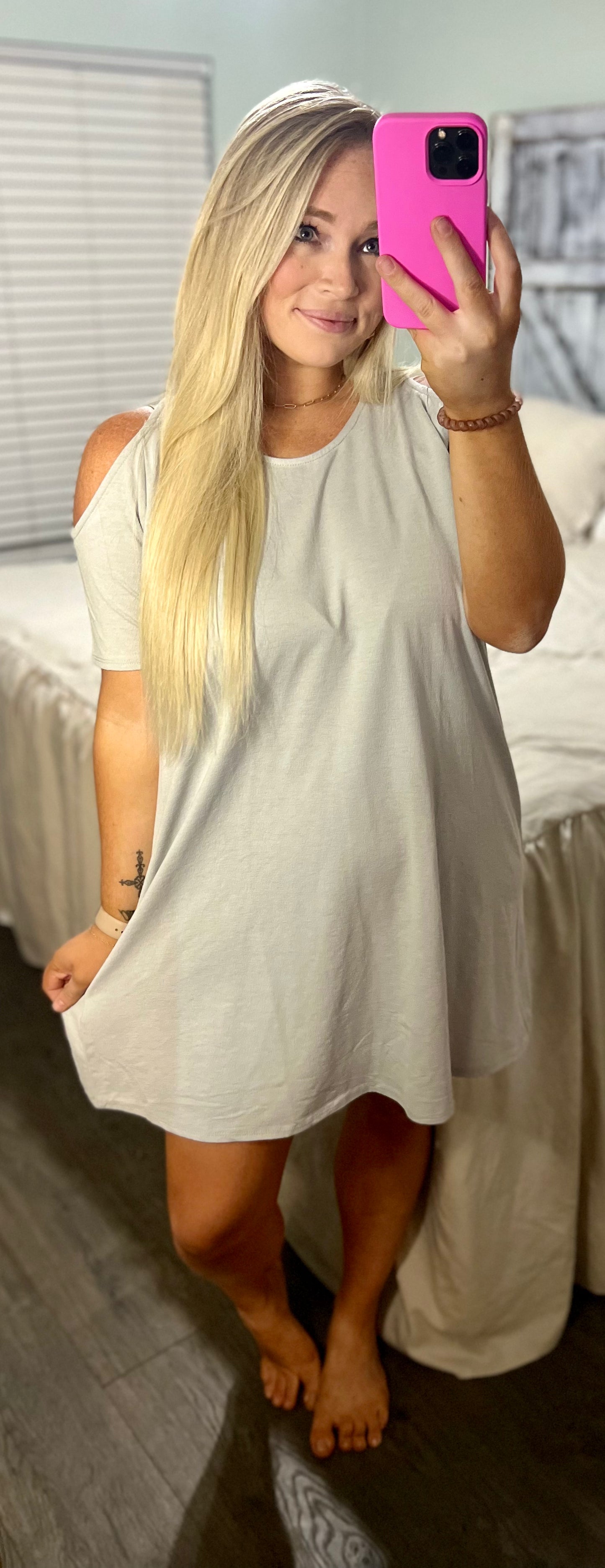 Soft Grey Cold Shoulder Dress
