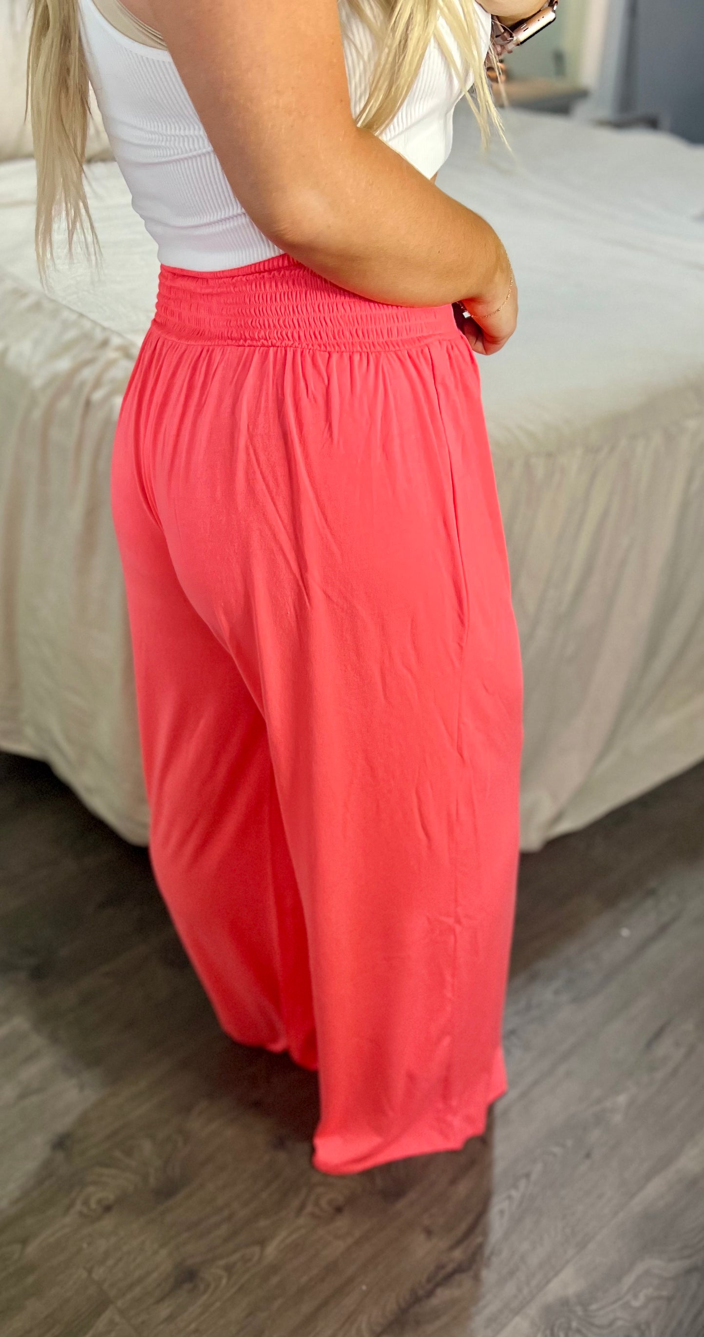 Smocked Waist Wide Leg Pants