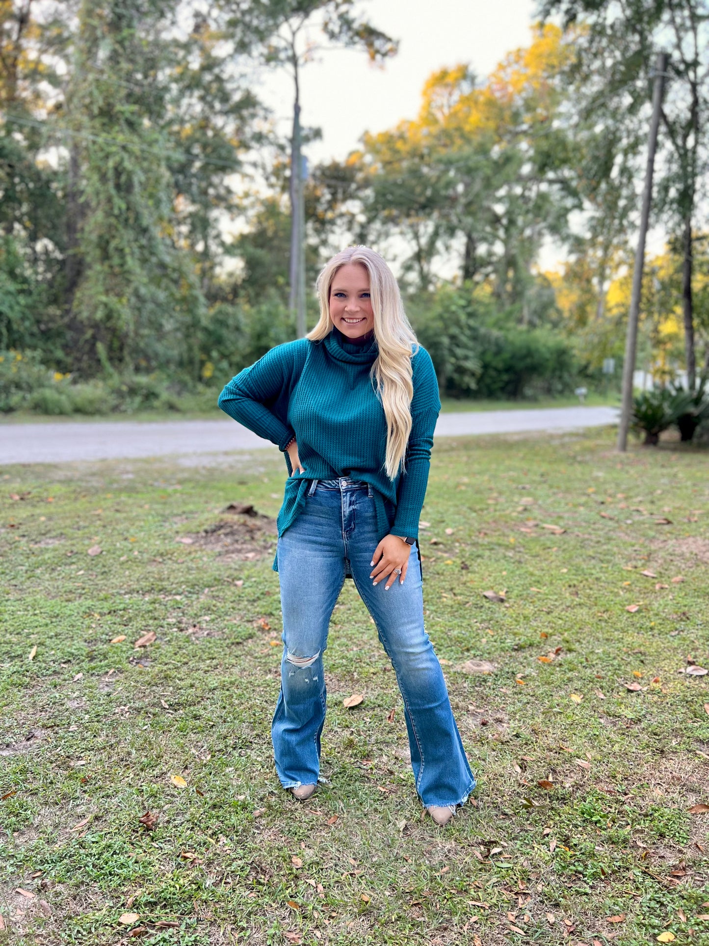 High Rise Flare W/ Flare Detail Jeans