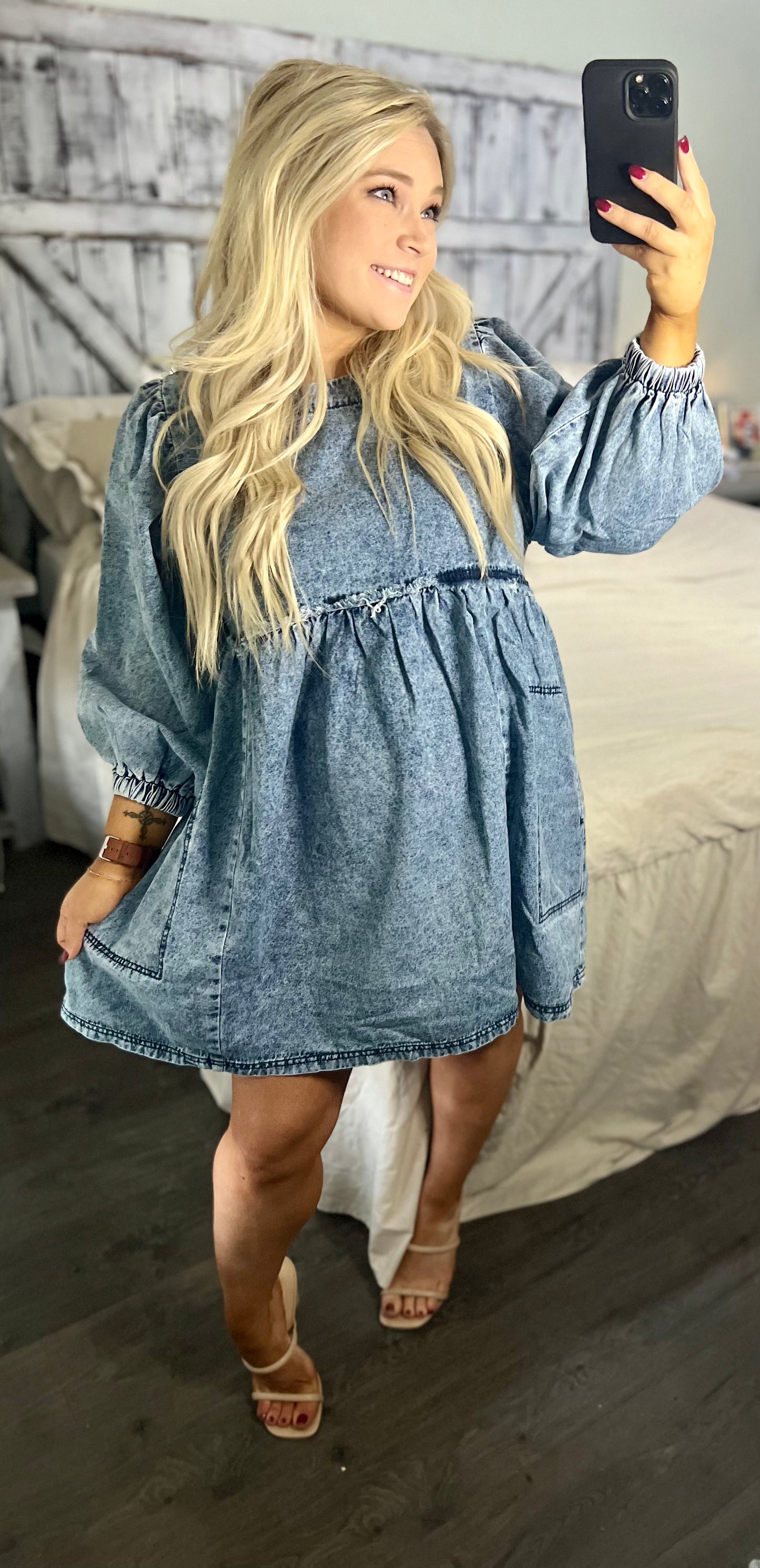 HEYSON Full Size Oversized Denim Babydoll Dress