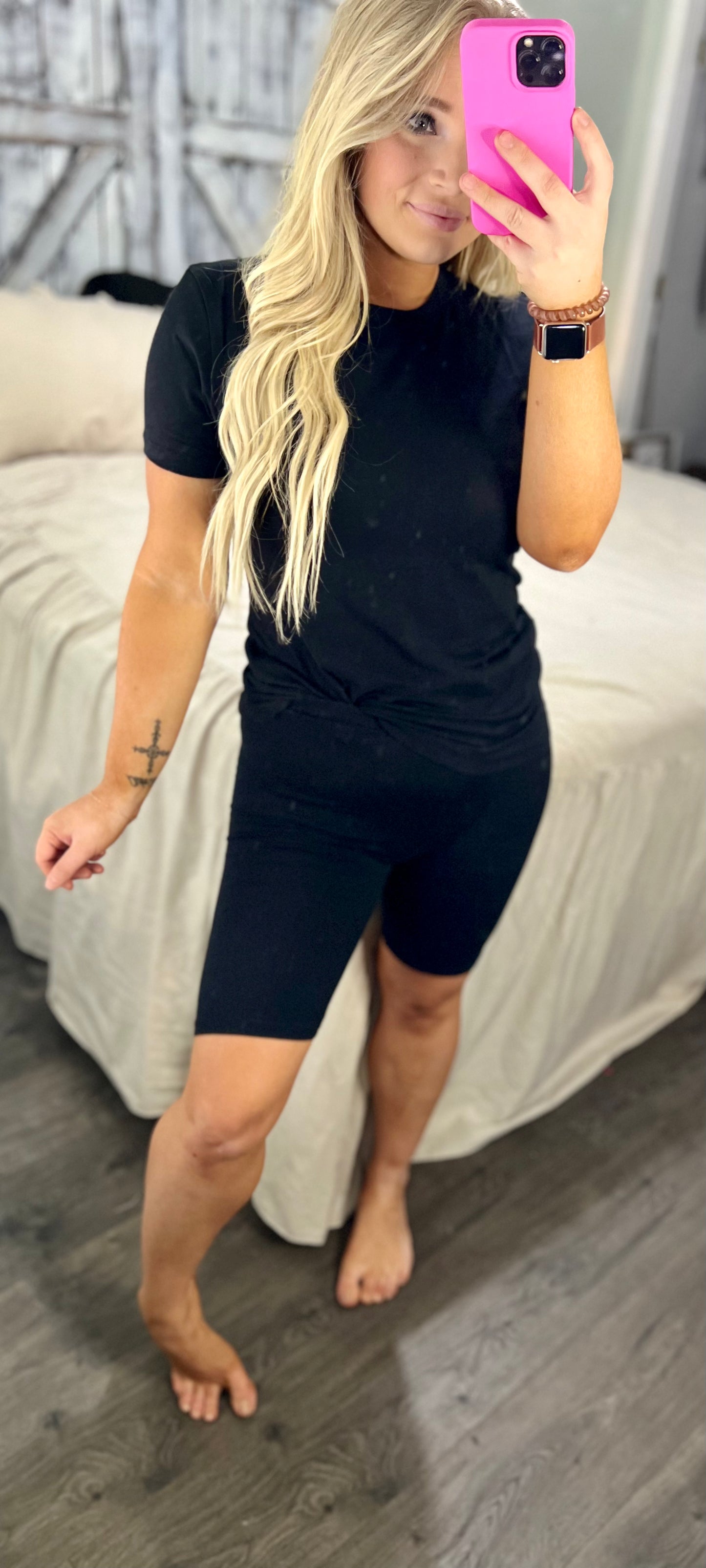 Cotton Round Neck Top & Bike Shorts Set