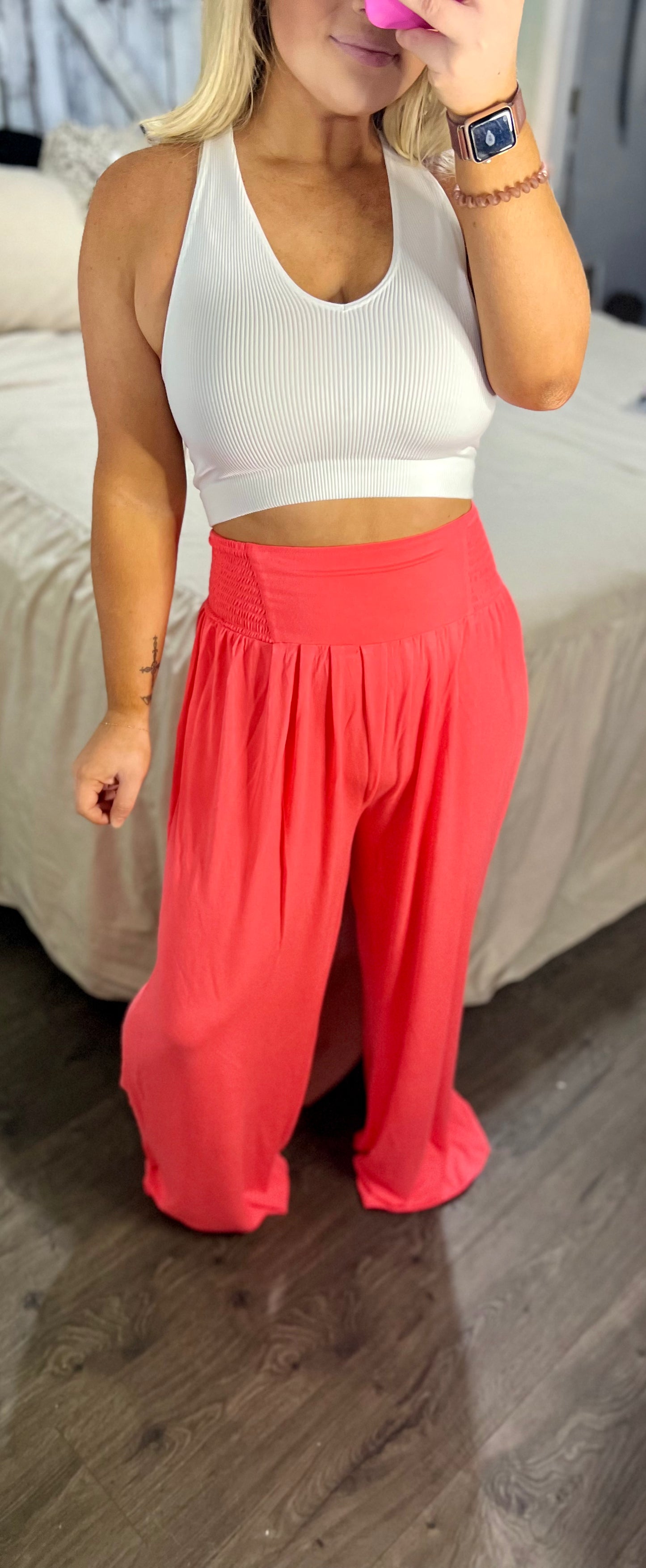 Smocked Waist Wide Leg Pants