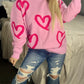 Long Sleeve Round Neck Heart Printed Sweater