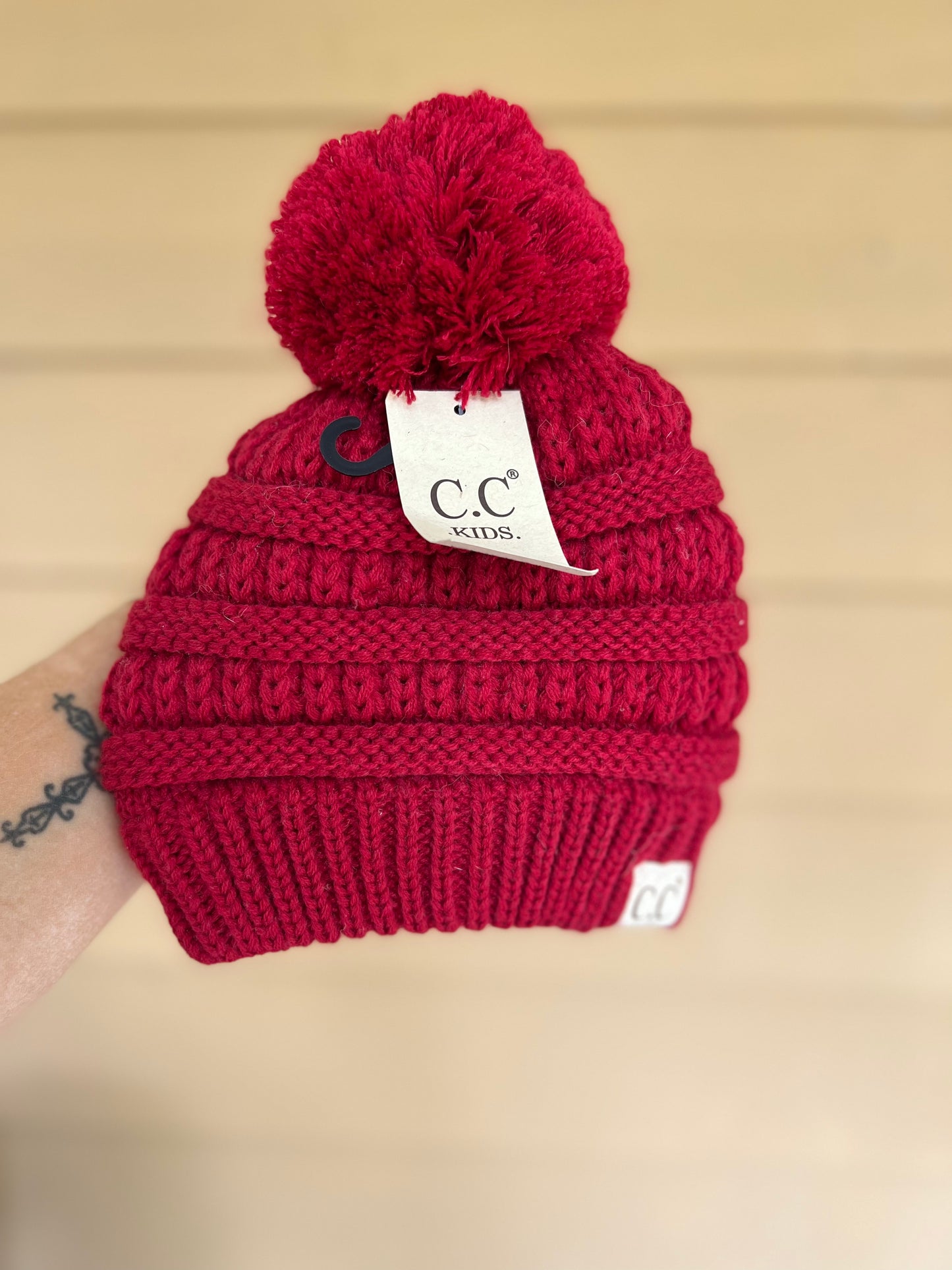 Kids Solid Knit Pom Beanie