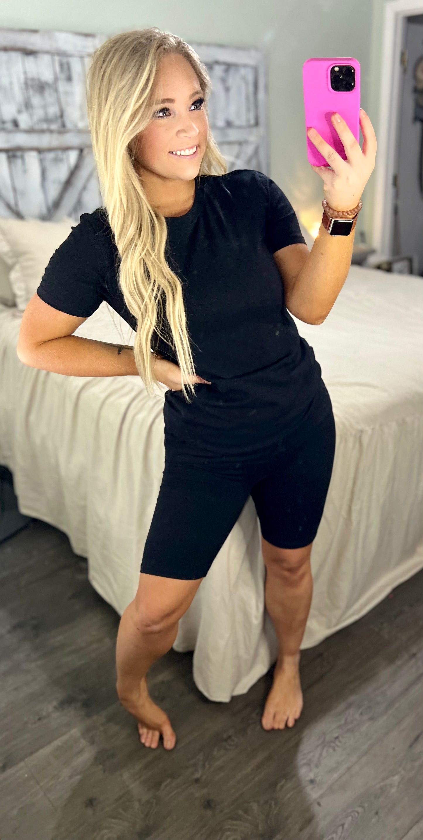 Cotton Round Neck Top & Bike Shorts Set