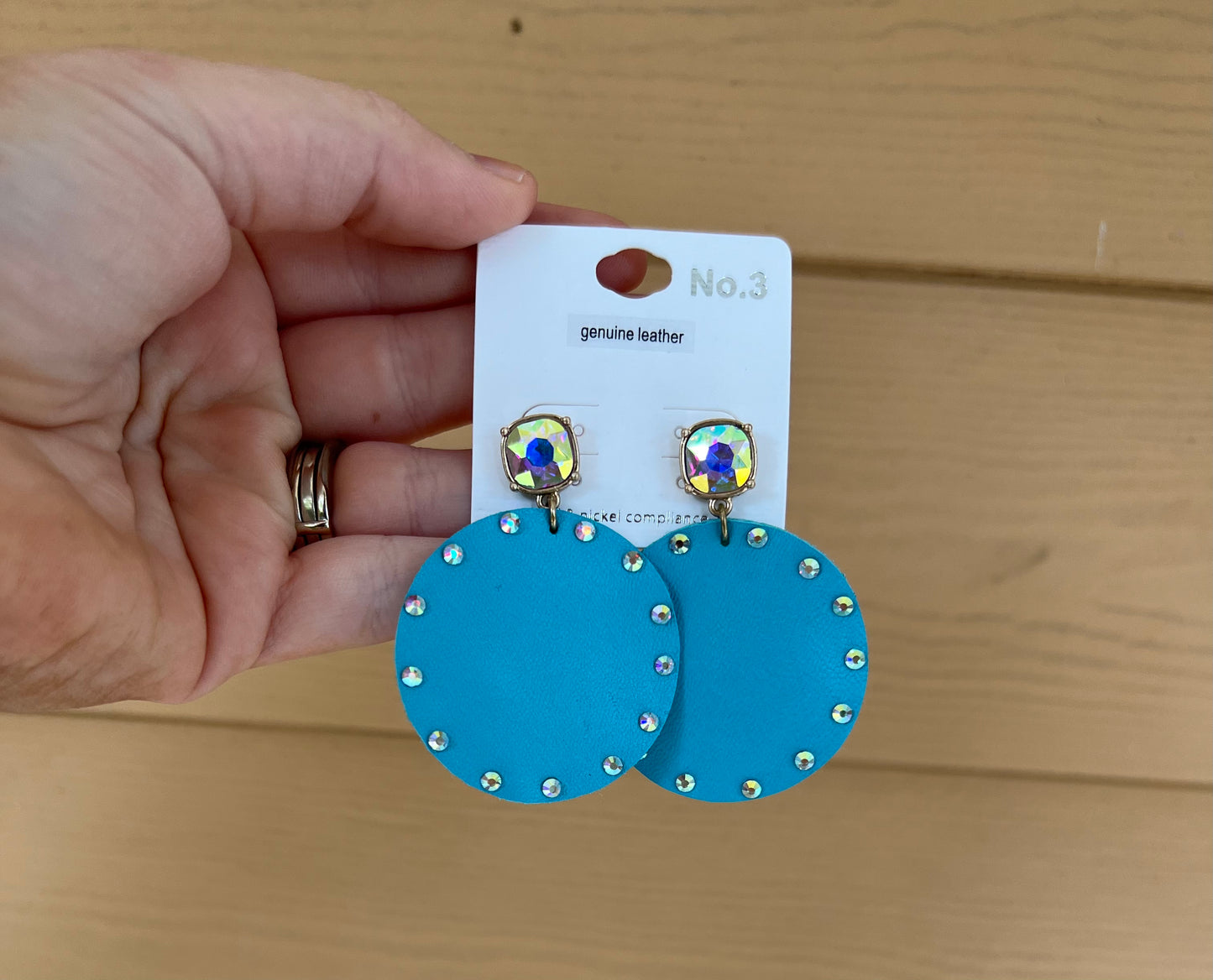 Iridescent trimmed circle earrings