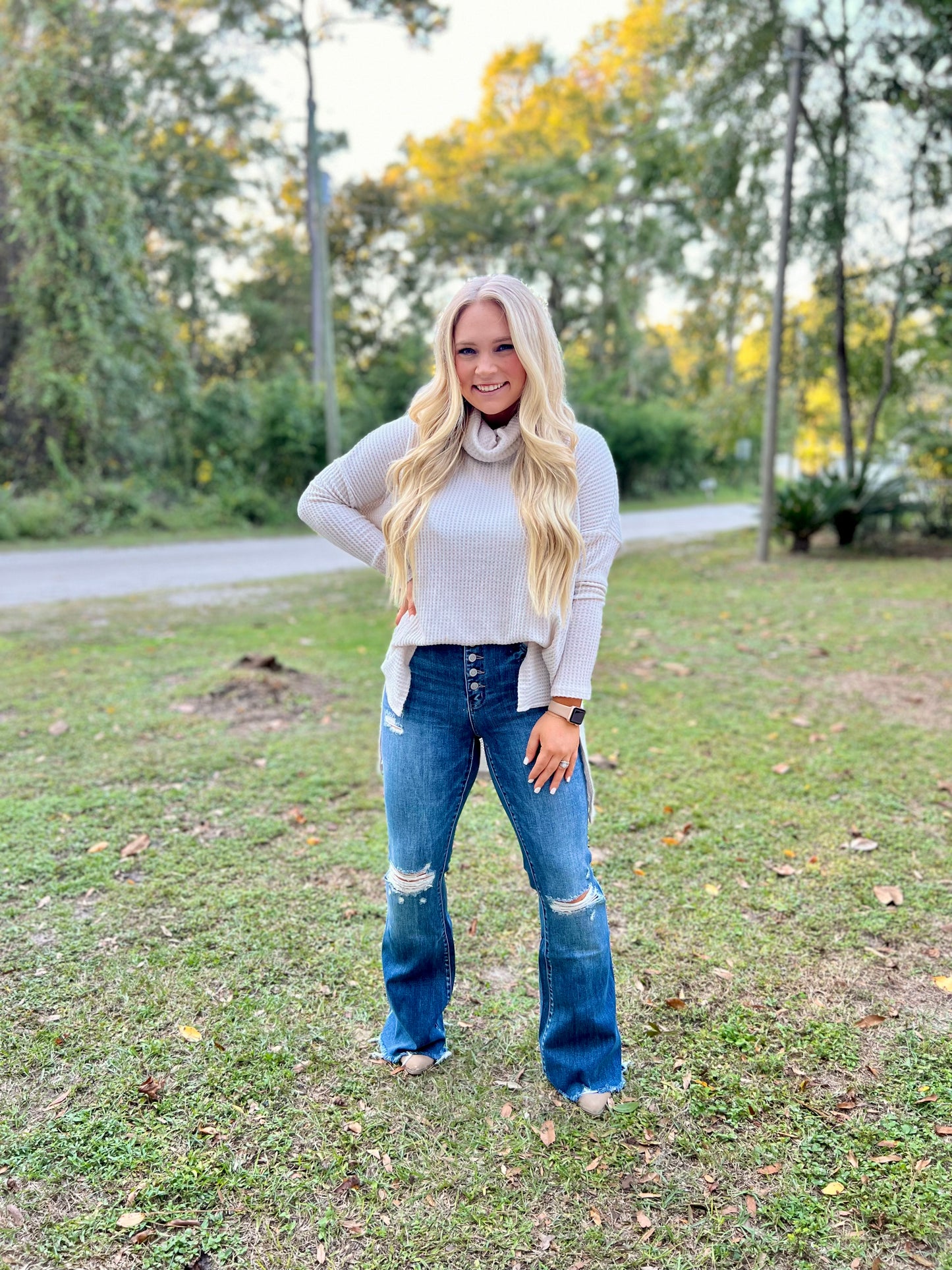 Waffle Knit Turtle Neck Sweater : Small - XL