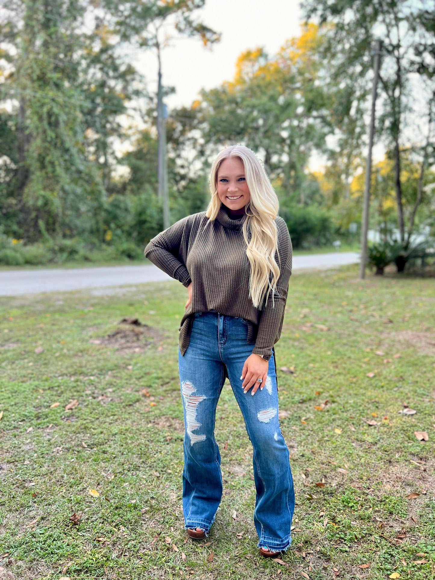 Waffle Knit Turtle Neck Sweater : Small - XL