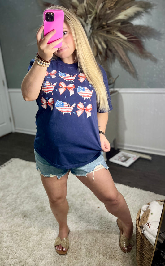 Mommy & Me American Flag USA & Bow Coquette Tee