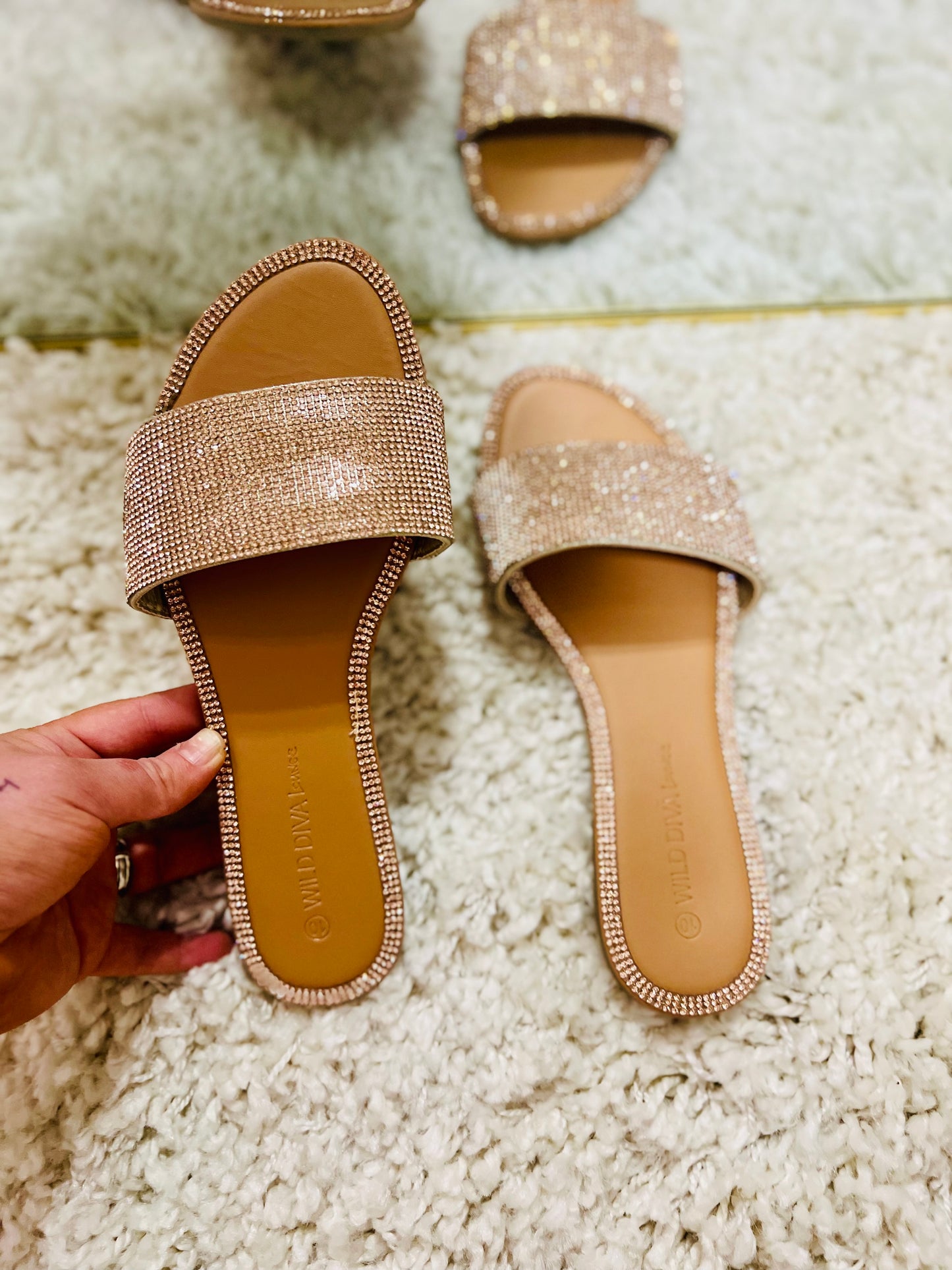 WILD DIVA Rhinestone Open Toe Flat Sandals