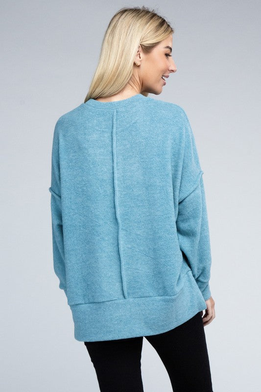 Brushed Melange Drop Shoulder Oversized Sweater