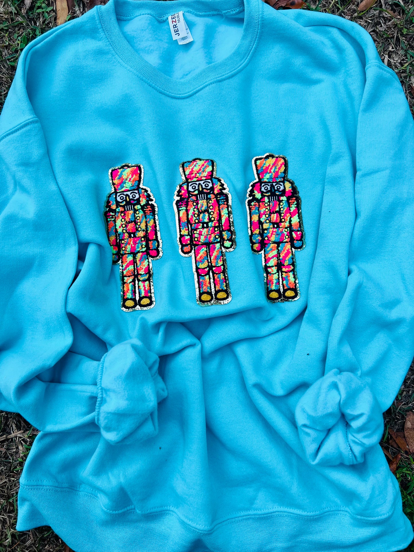 Preppy Holiday Nutcracker Trio Chenille Patch Sweatshirt