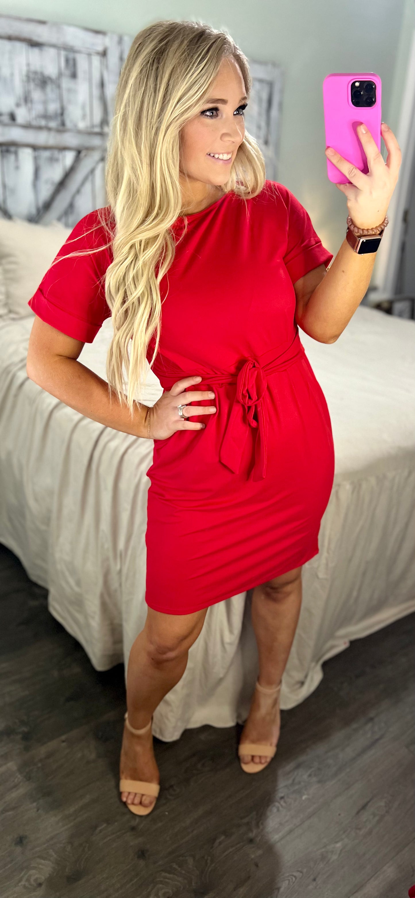 Brushed DTY Tie-Belt Dress