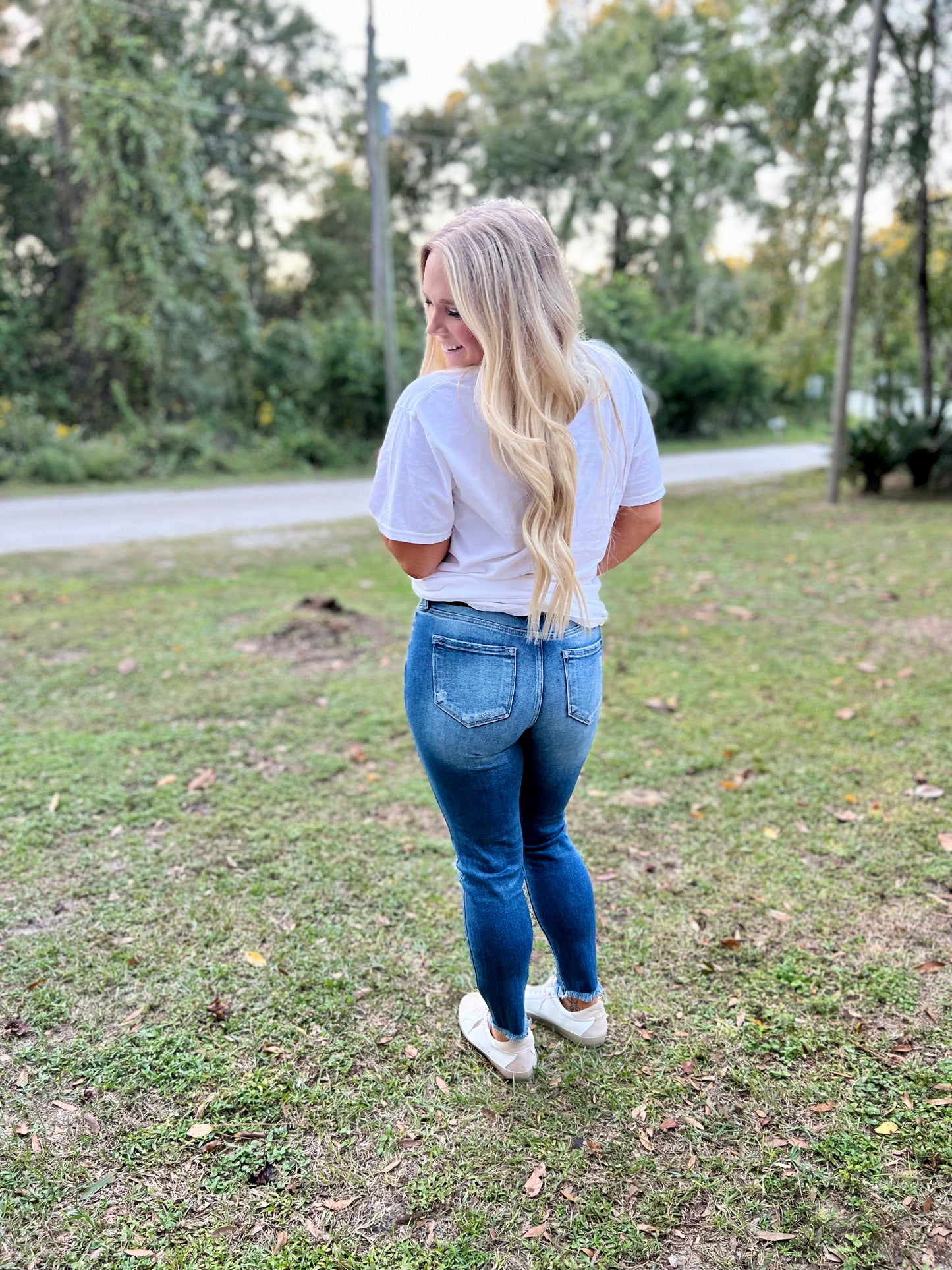 High Rise Fray Hem Ankle Skinny Jeans