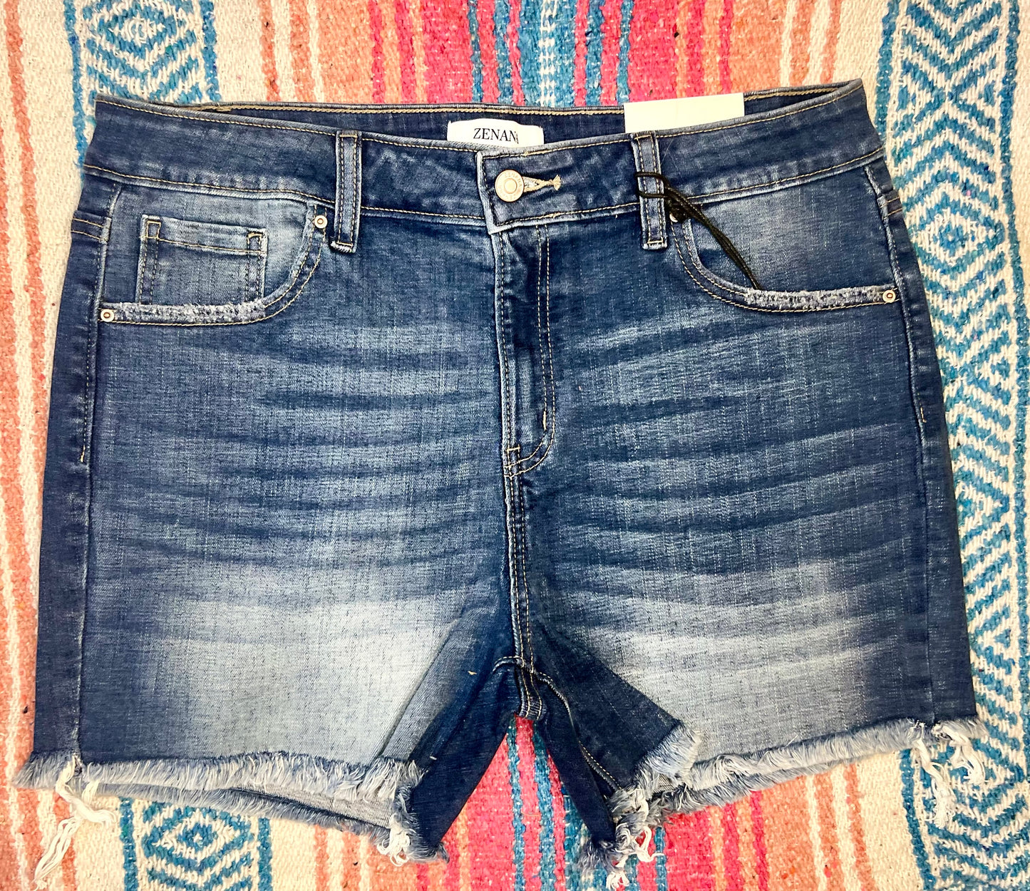 Zenana Mid Rise Raw Frayed Hem Denim Shorts