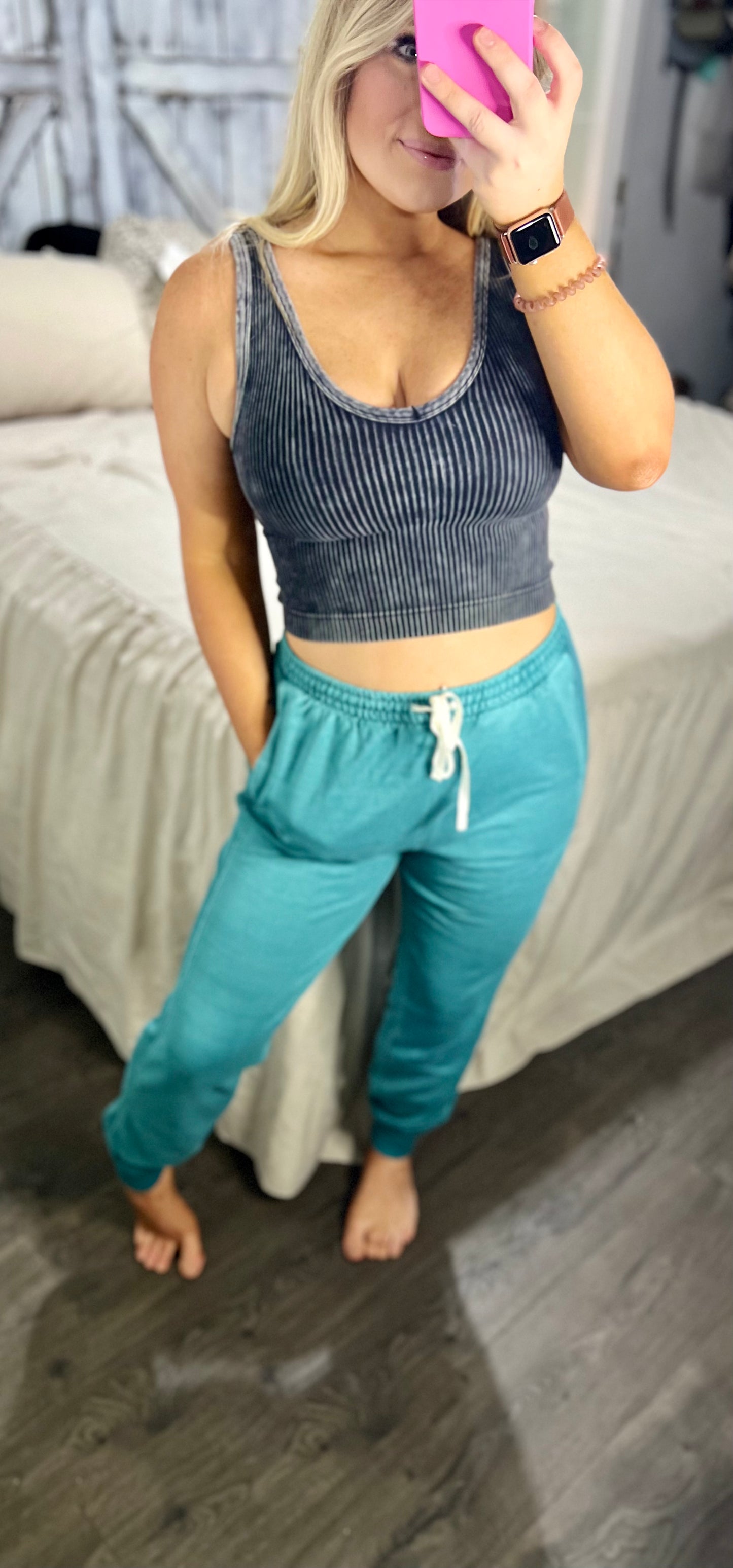2-Way Neckline Washed Ribbed Cropped Tank Top