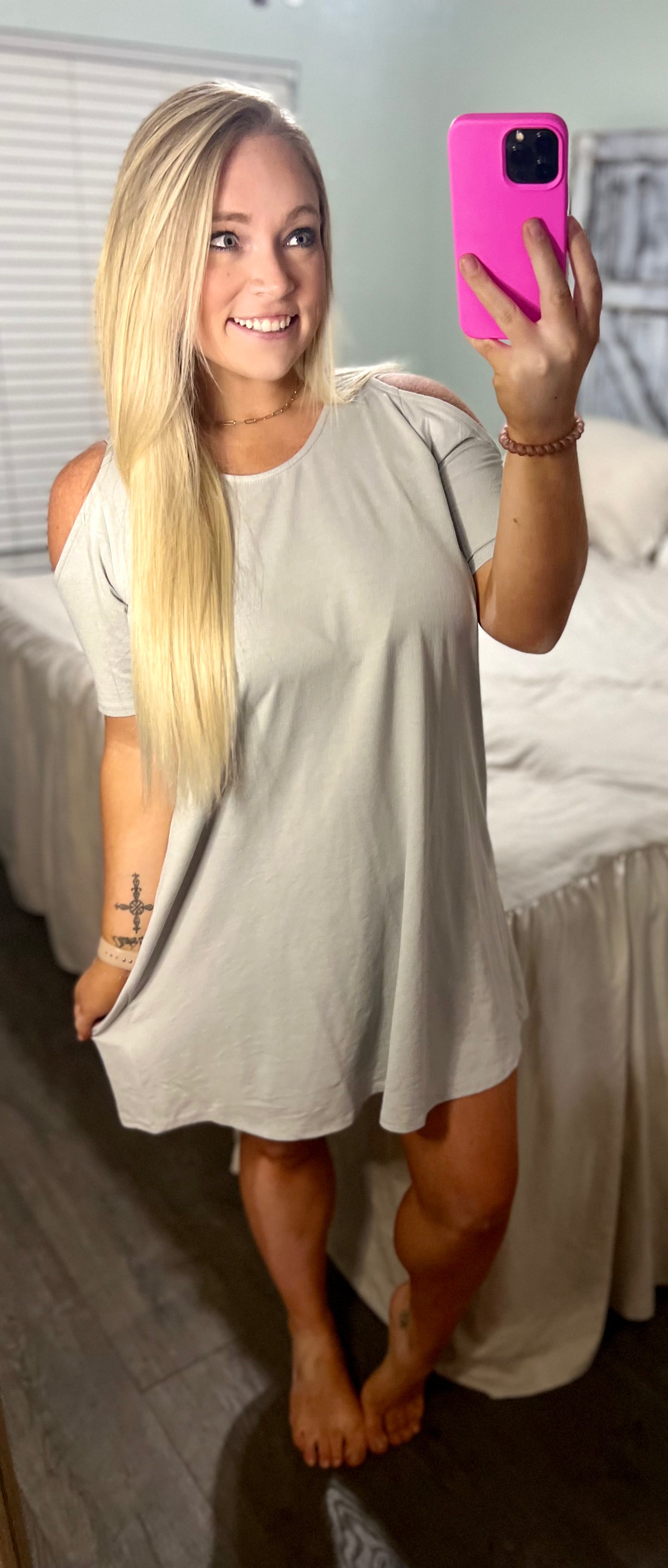 Soft Grey Cold Shoulder Dress