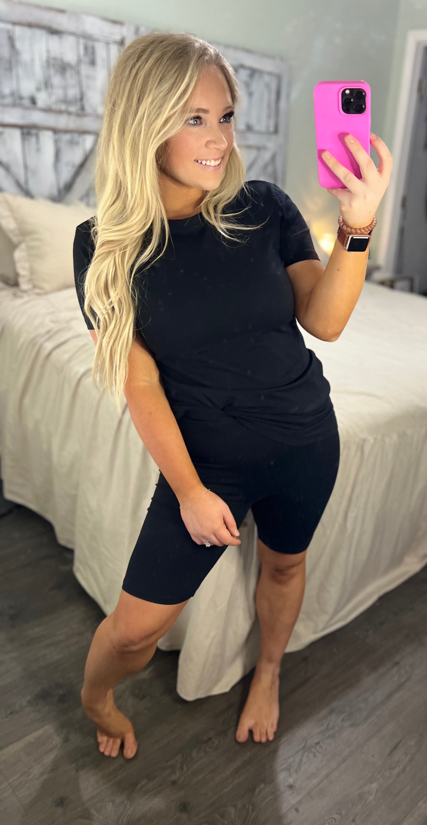 Cotton Round Neck Top & Bike Shorts Set