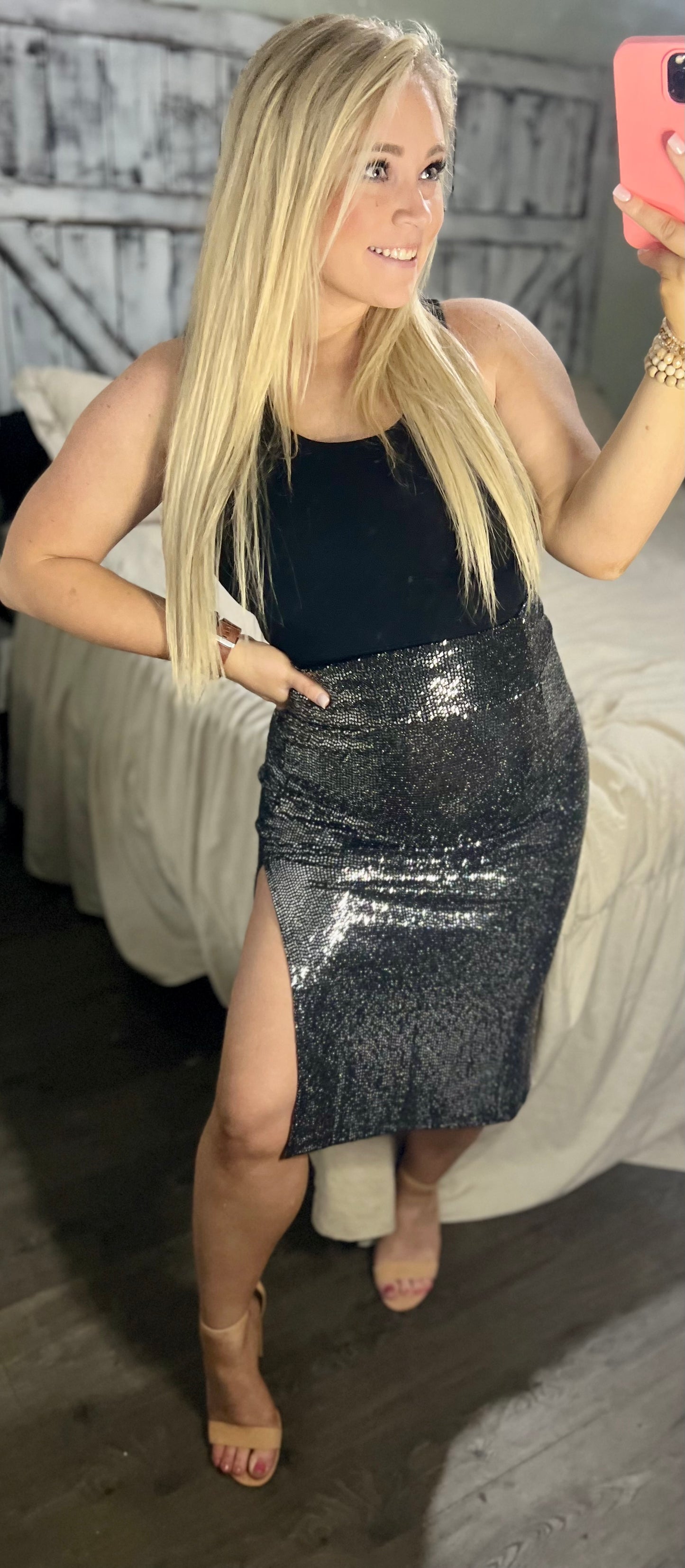 High Waist Sequin Skirt