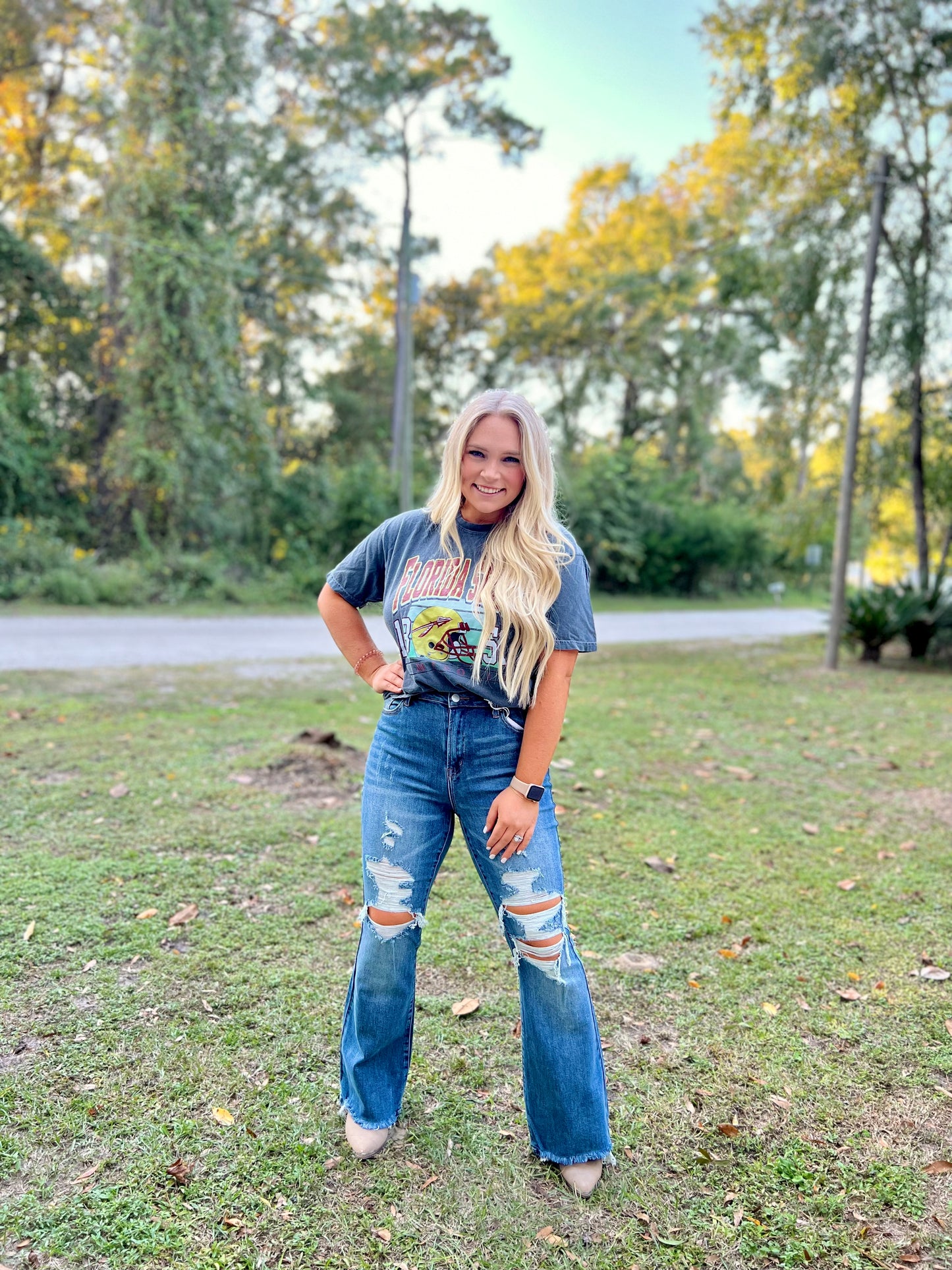 Hazel High Rise Distressed Flare Jeans