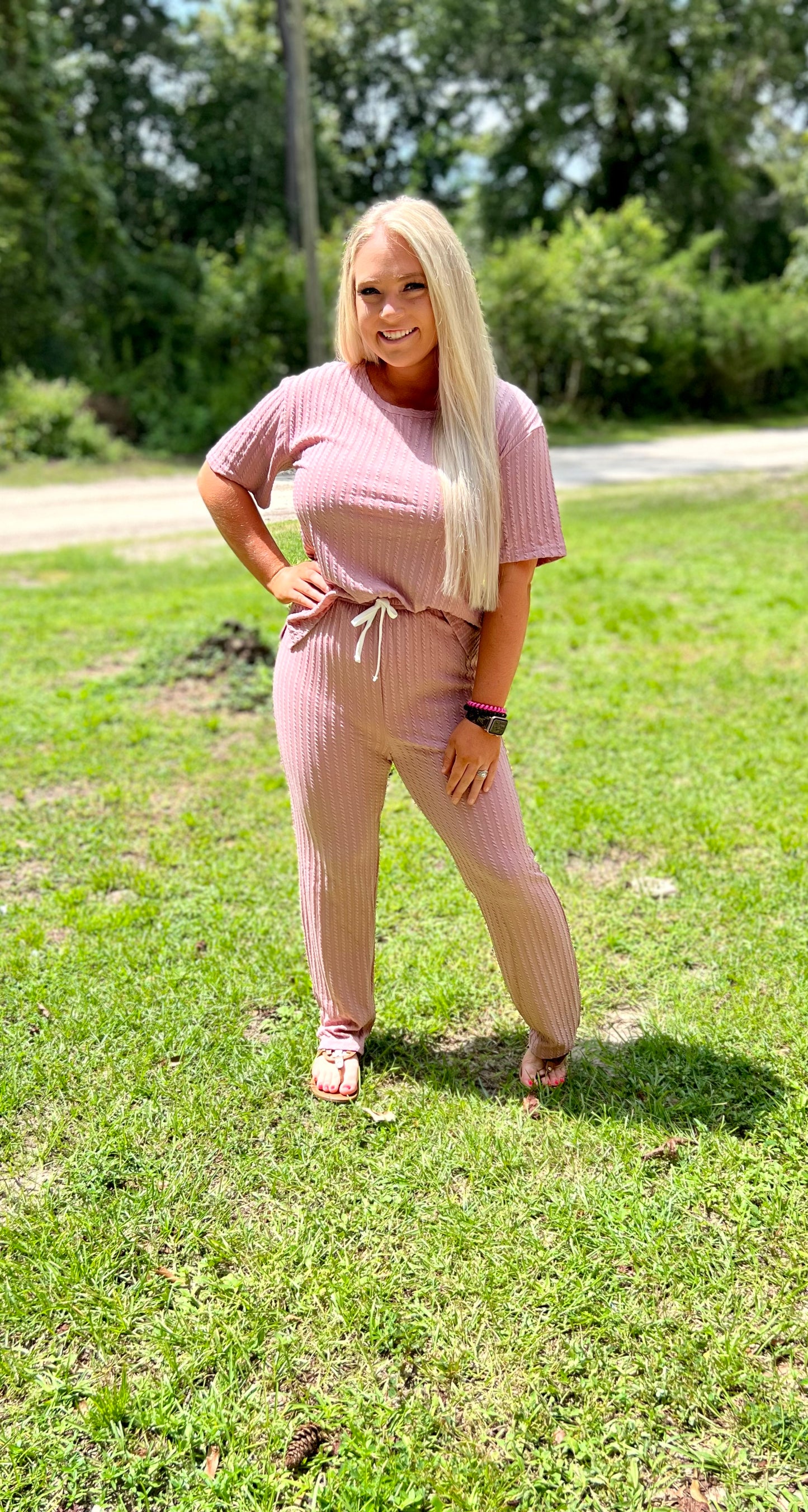 Pink Ribbed Lounge Set - Pre Order