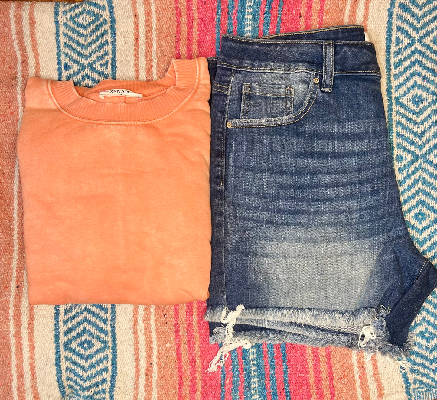 Zenana Mid Rise Raw Frayed Hem Denim Shorts