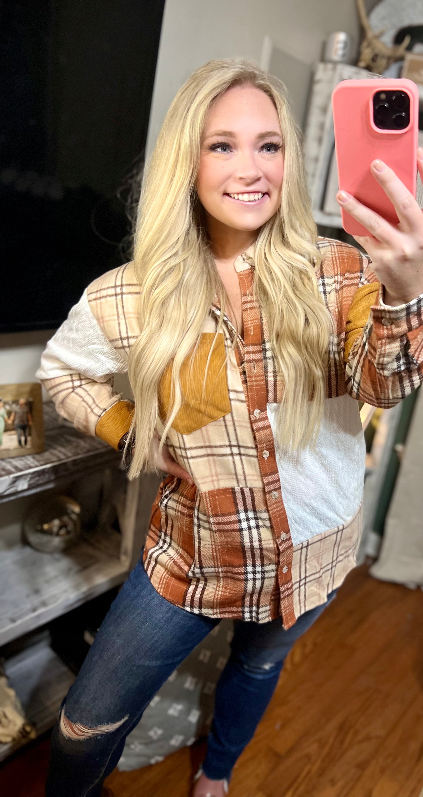 Patchwork Plaid Button Up