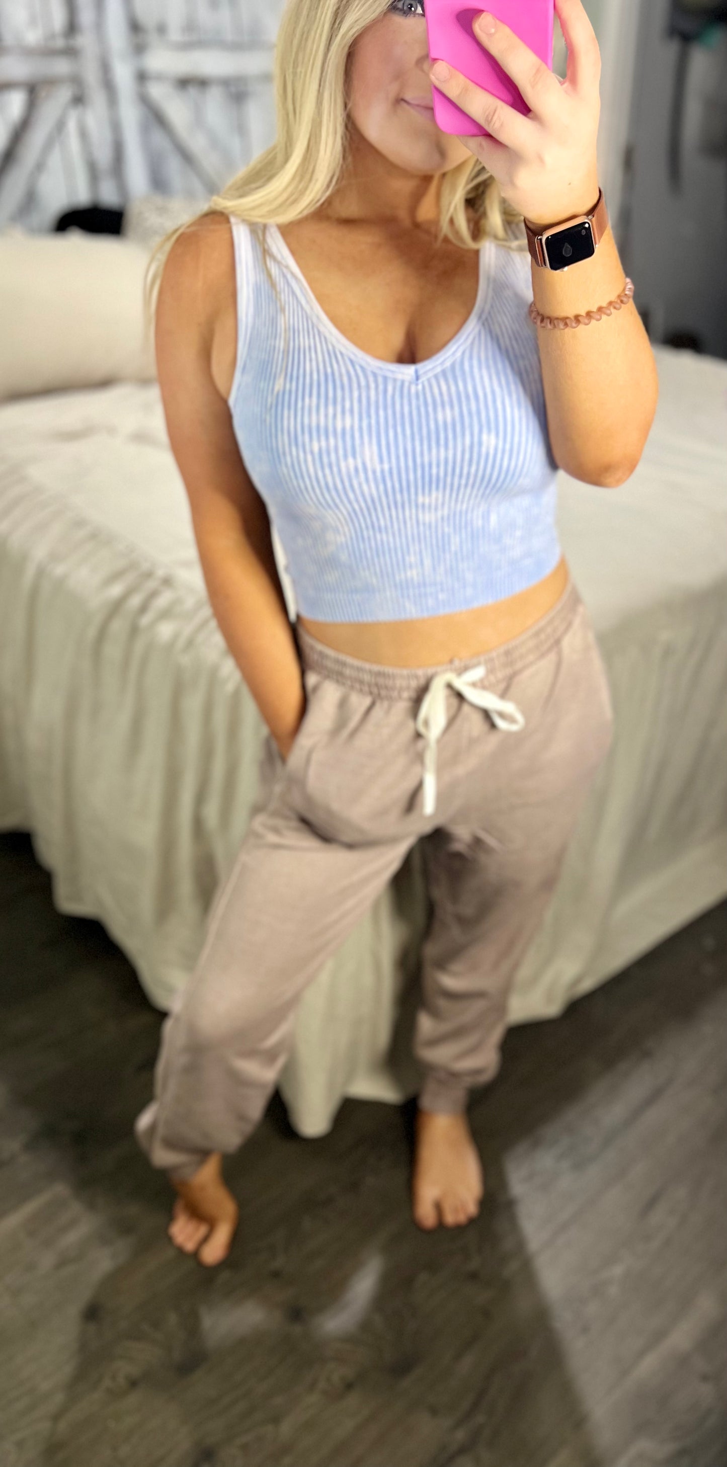 2-Way Neckline Washed Ribbed Cropped Tank Top