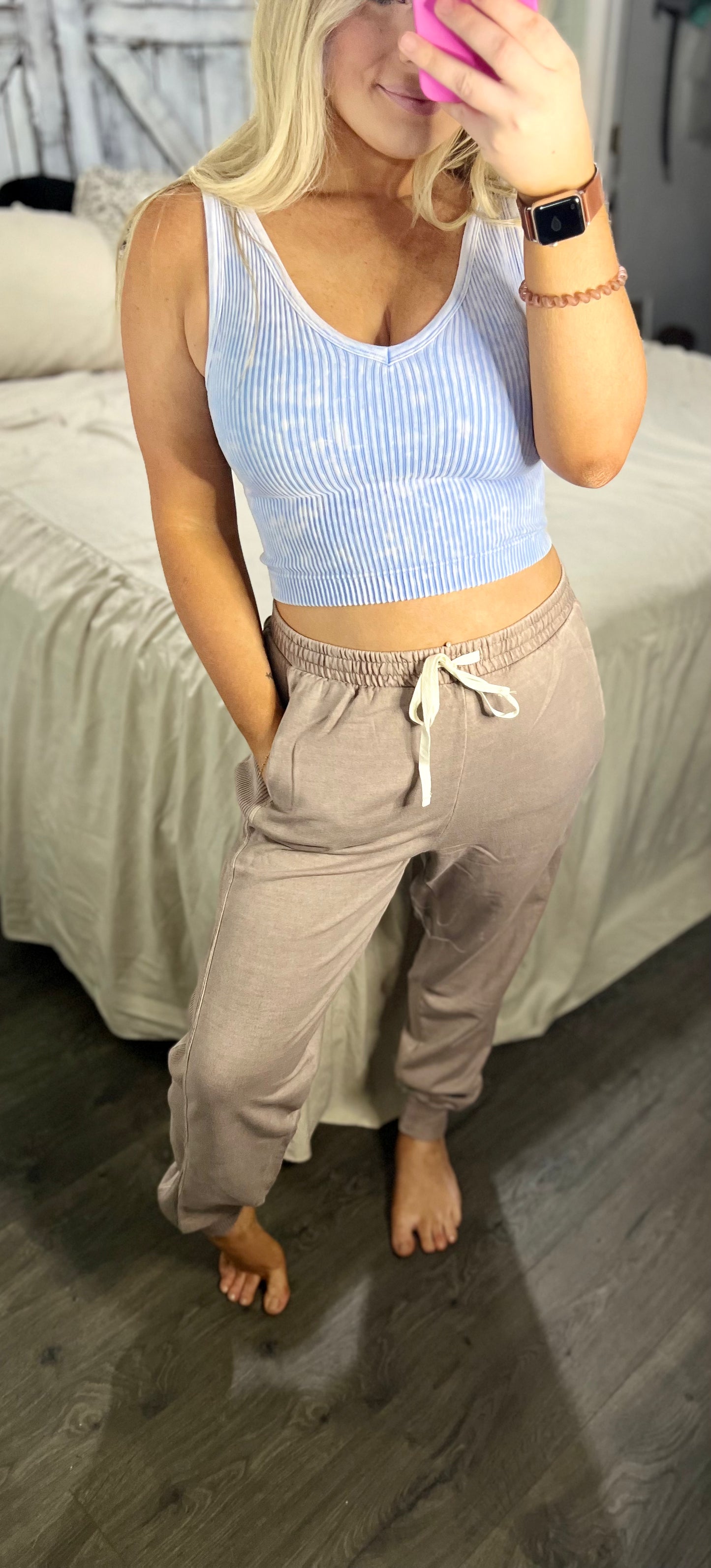 2-Way Neckline Washed Ribbed Cropped Tank Top
