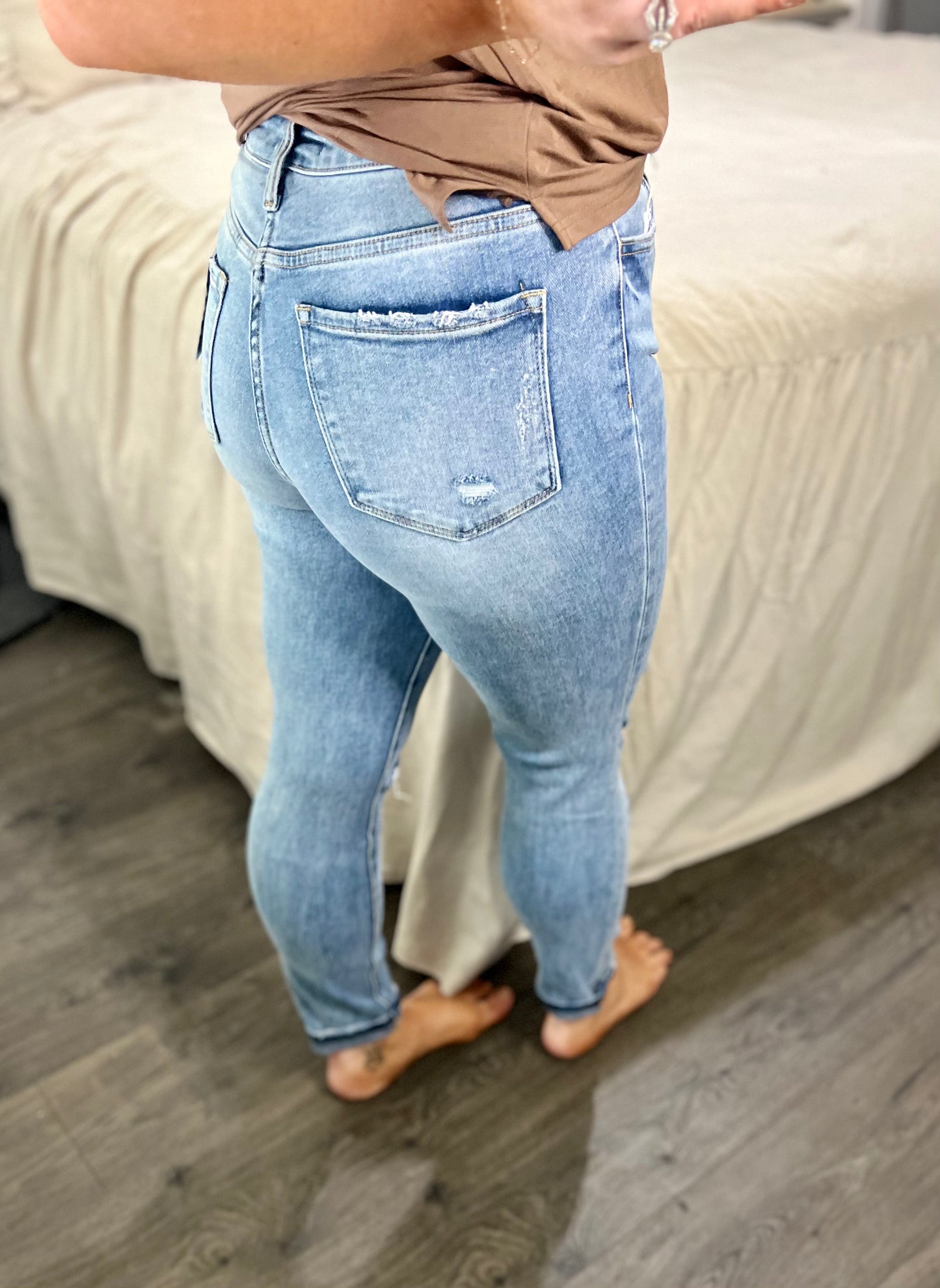 High Rise Button Up Ankle Skinny w/ Cuff