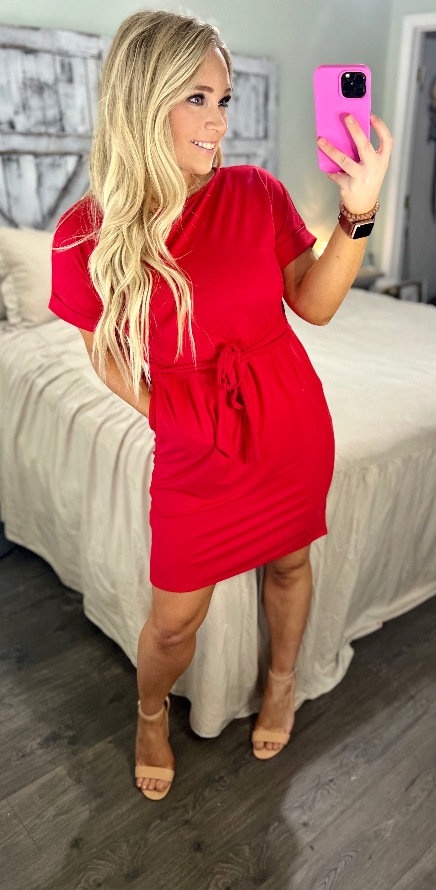 Brushed DTY Tie-Belt Dress