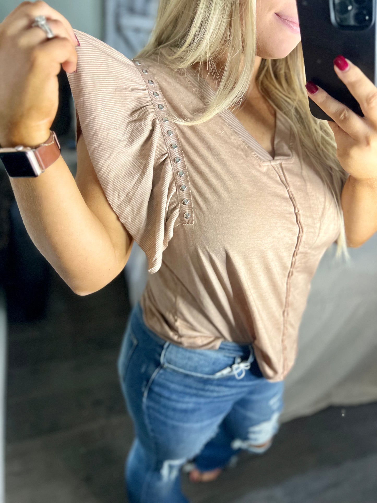 Studded Flutter Sleeve T-shirt