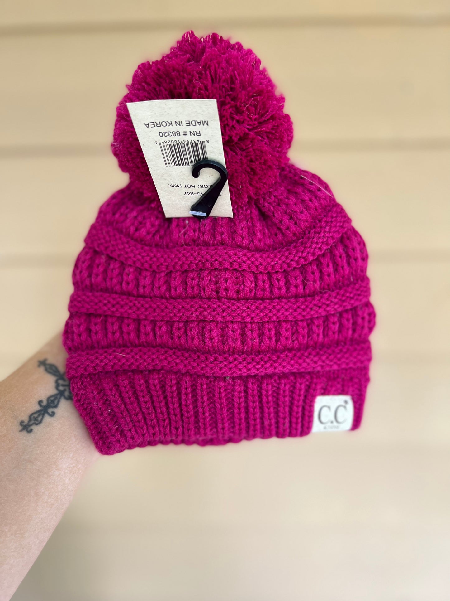 Kids Solid Knit Pom Beanie