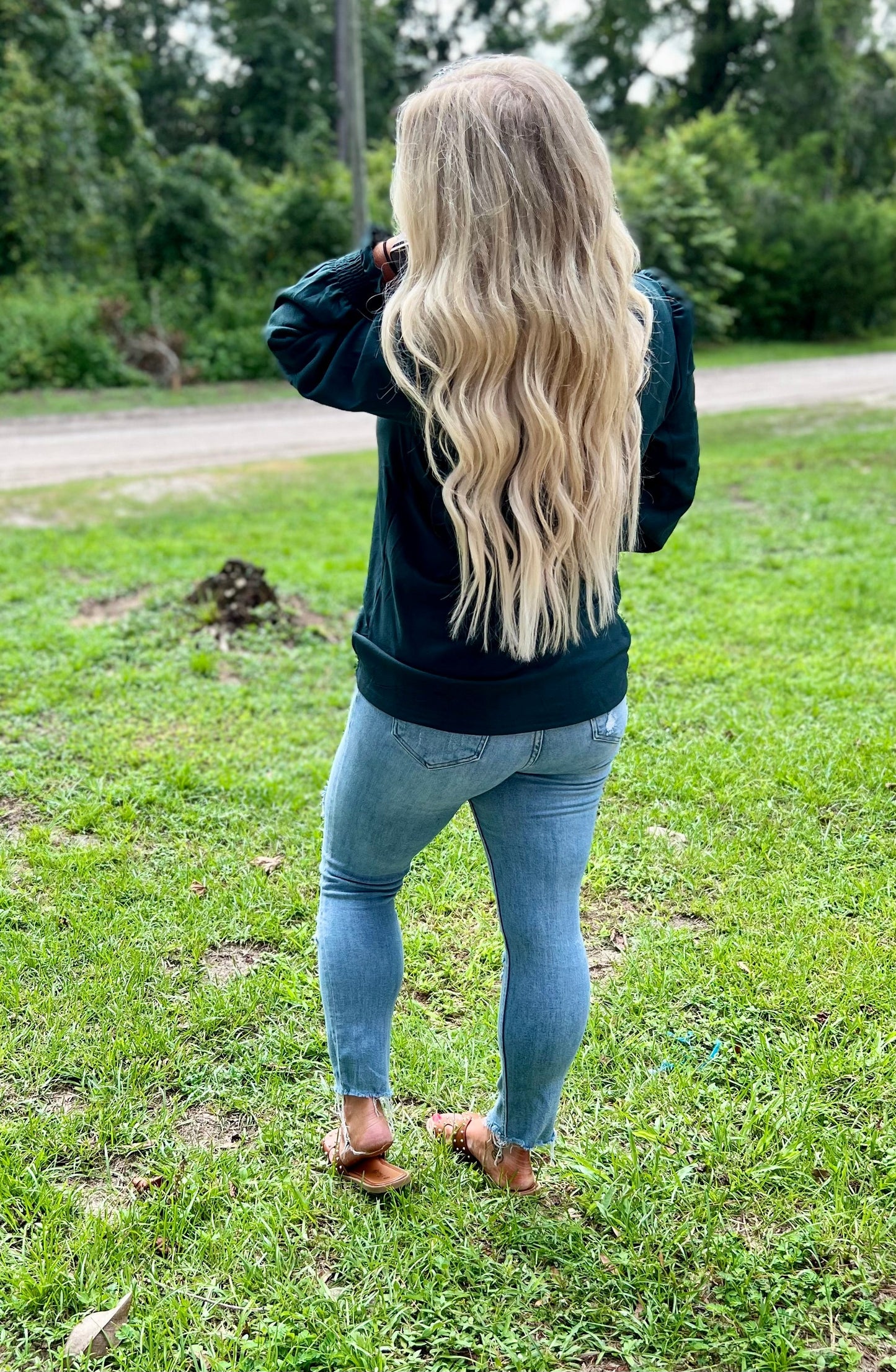 Dark Teal Smocked Sleeve Top - PRE ORDER
