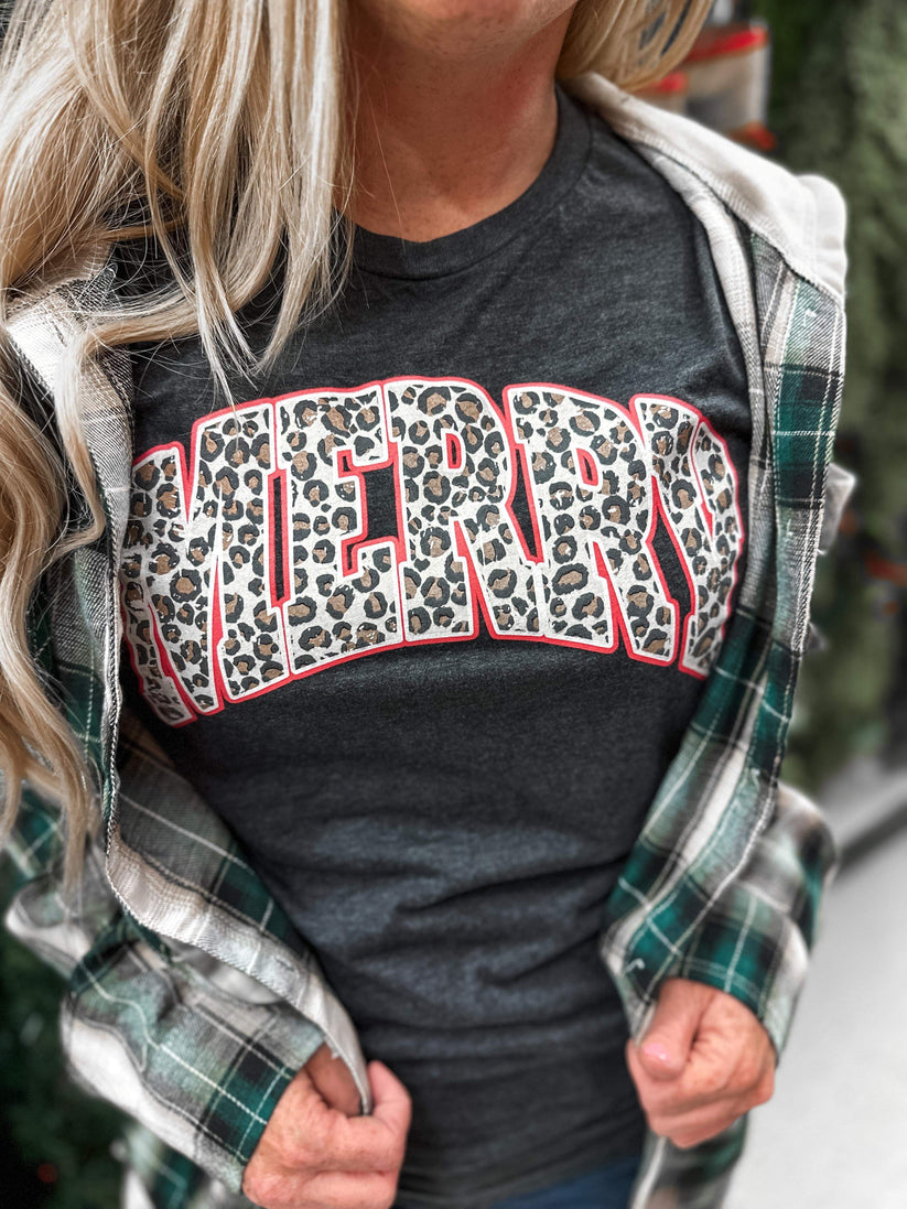 Merry Leopard Tee or Crew