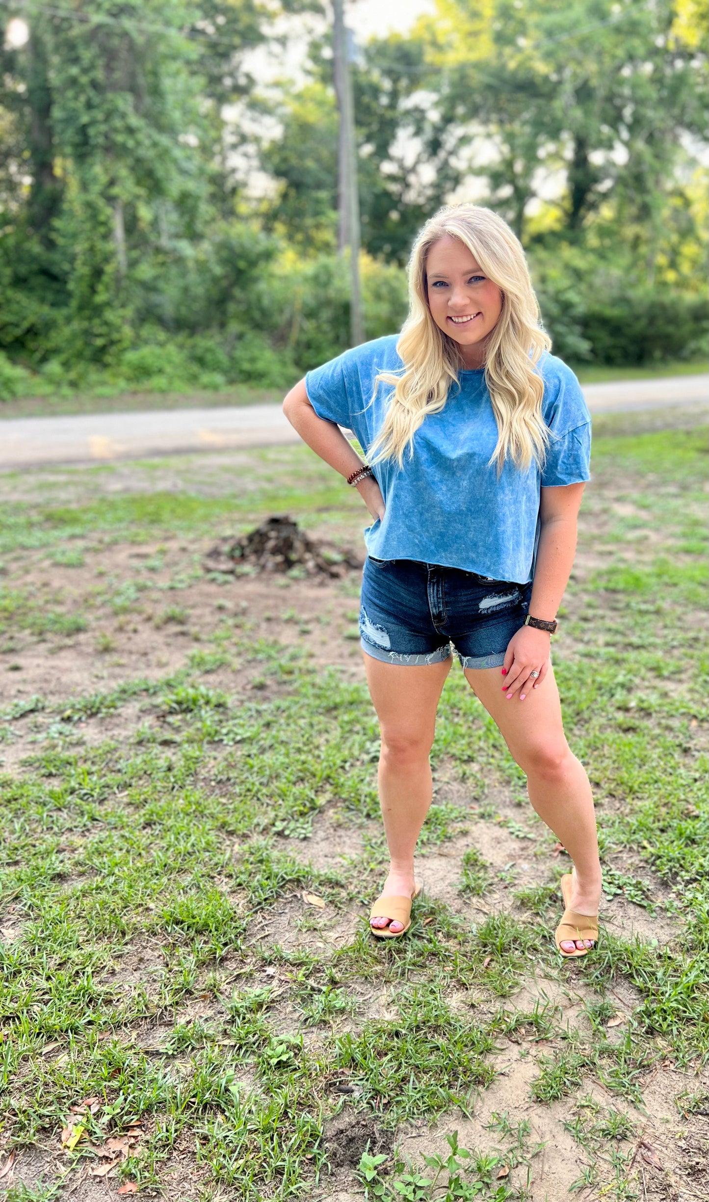 sun + summer acid wash crop, blue