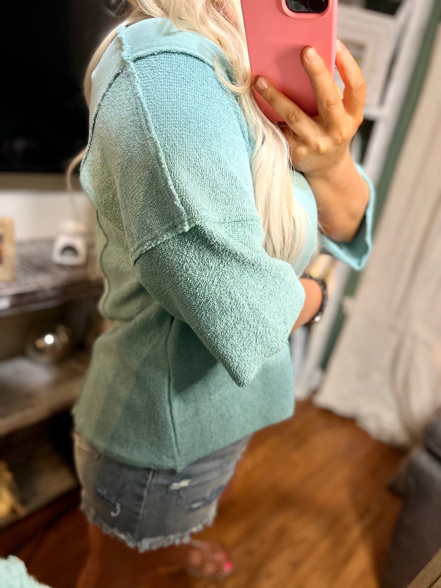 Terry Cloth Side Mint Top